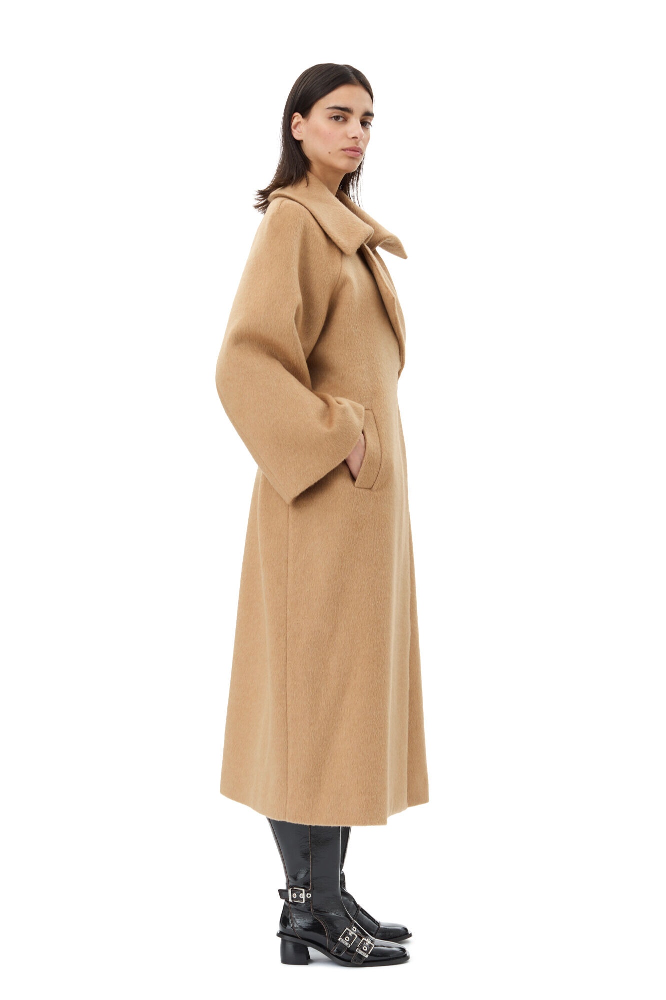 CAMEL WOOL-BLEND COAT - 5