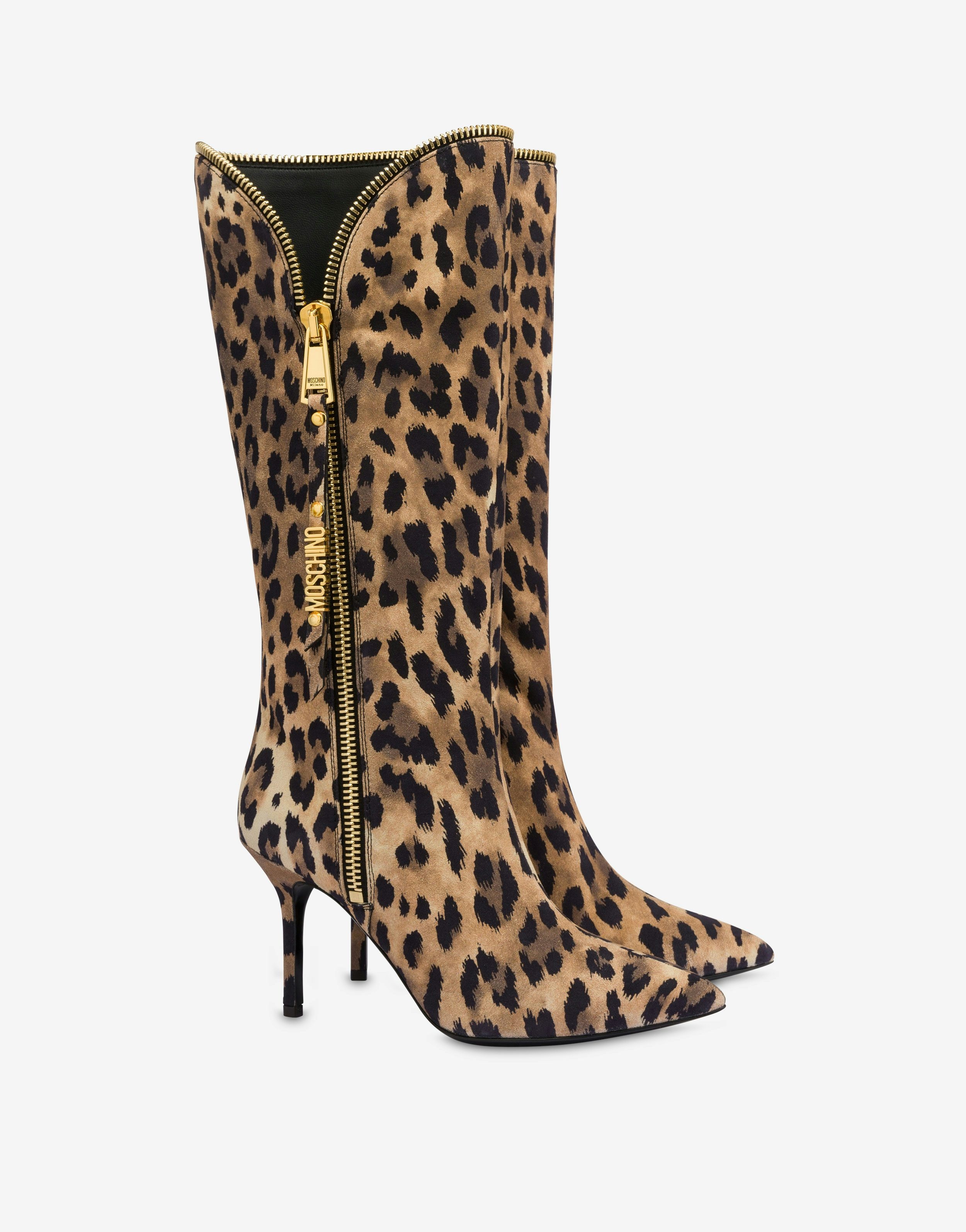 SUEDE BOOTS LEOPARD PRINT MOSCHINO ZIP - 1