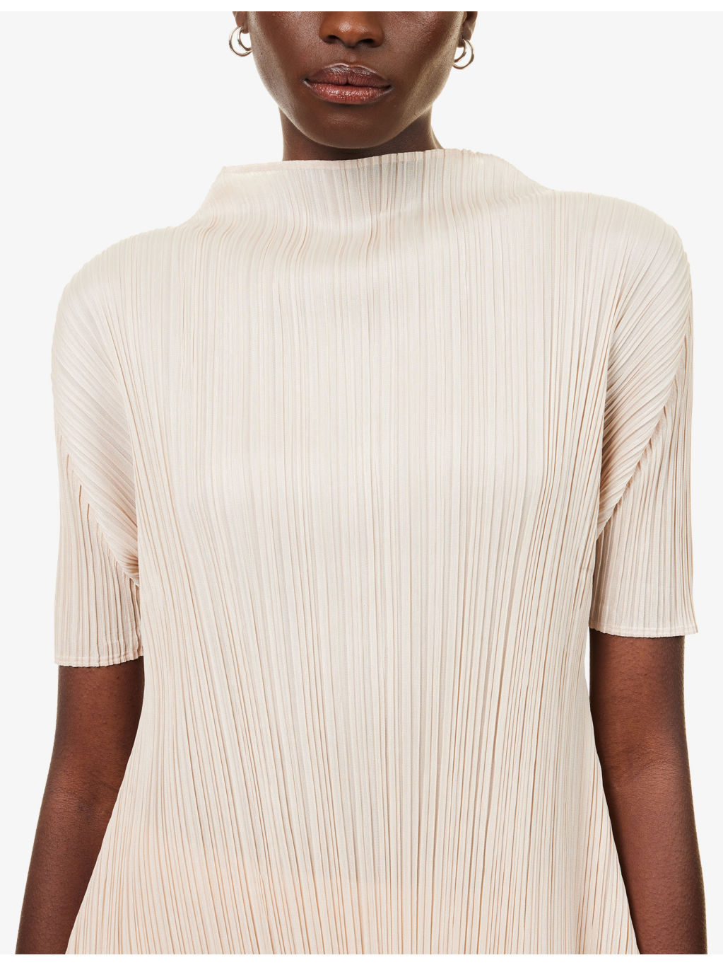 Mock-Neck Short-Sleeve Knitted Tunic Top - 5