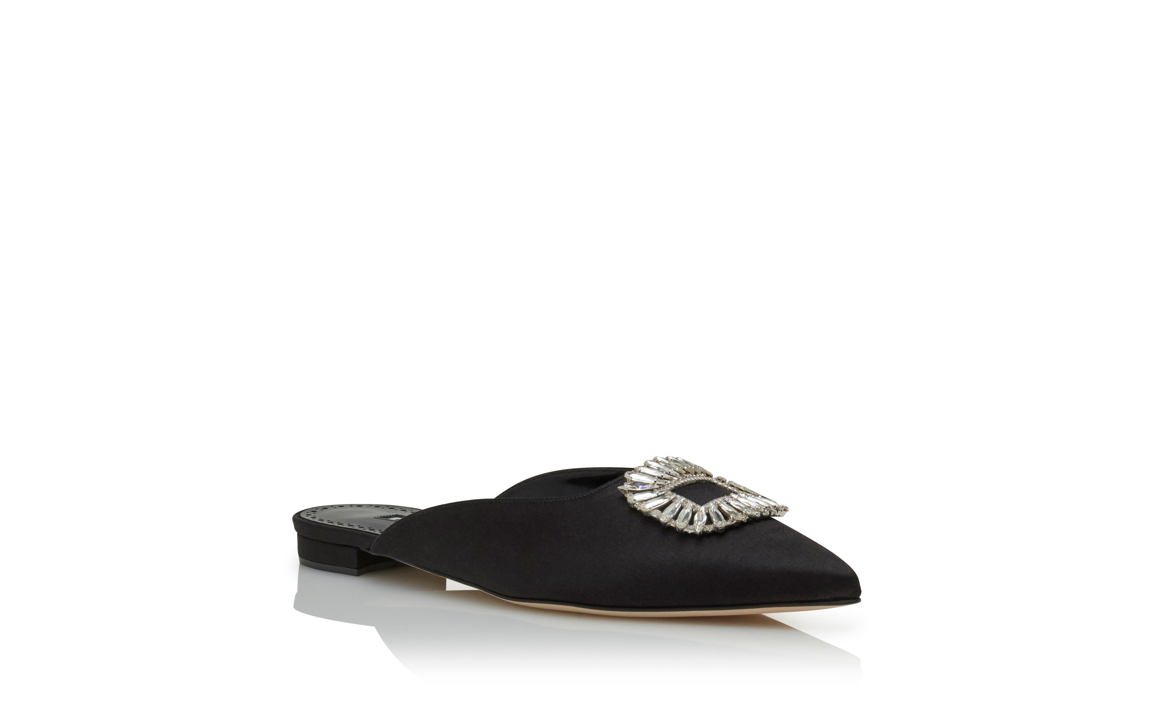 Black Satin Shell Crystal Embellished Mules - 3