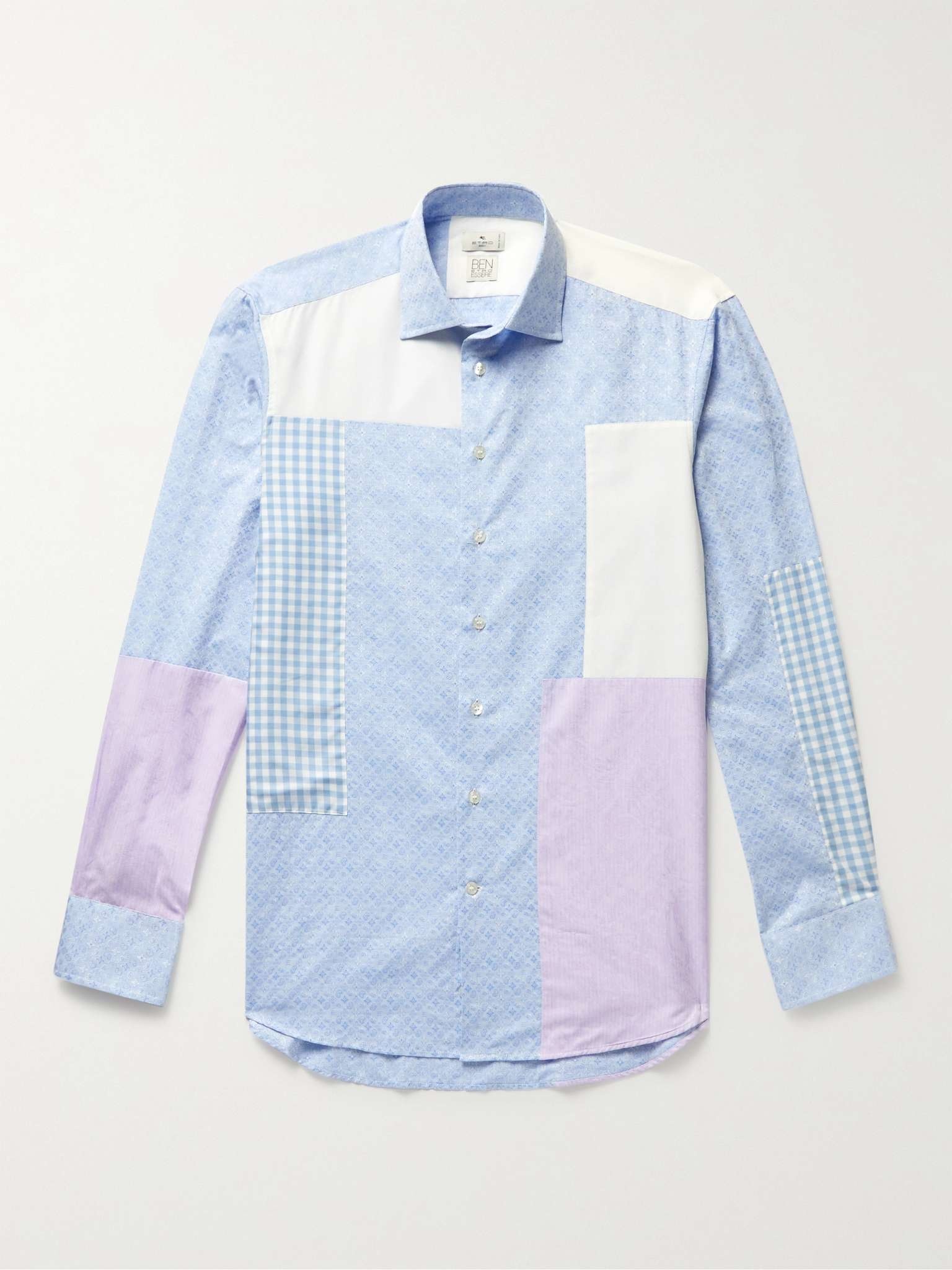 Slim-Fit Patchwork Cotton and Lyocell-Jacquard Shirt - 1