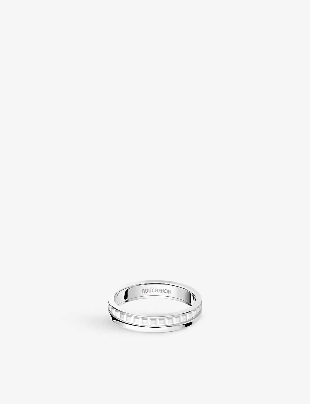 Quatre Double White Edition 18ct white-gold and white hyceram wedding band - 1