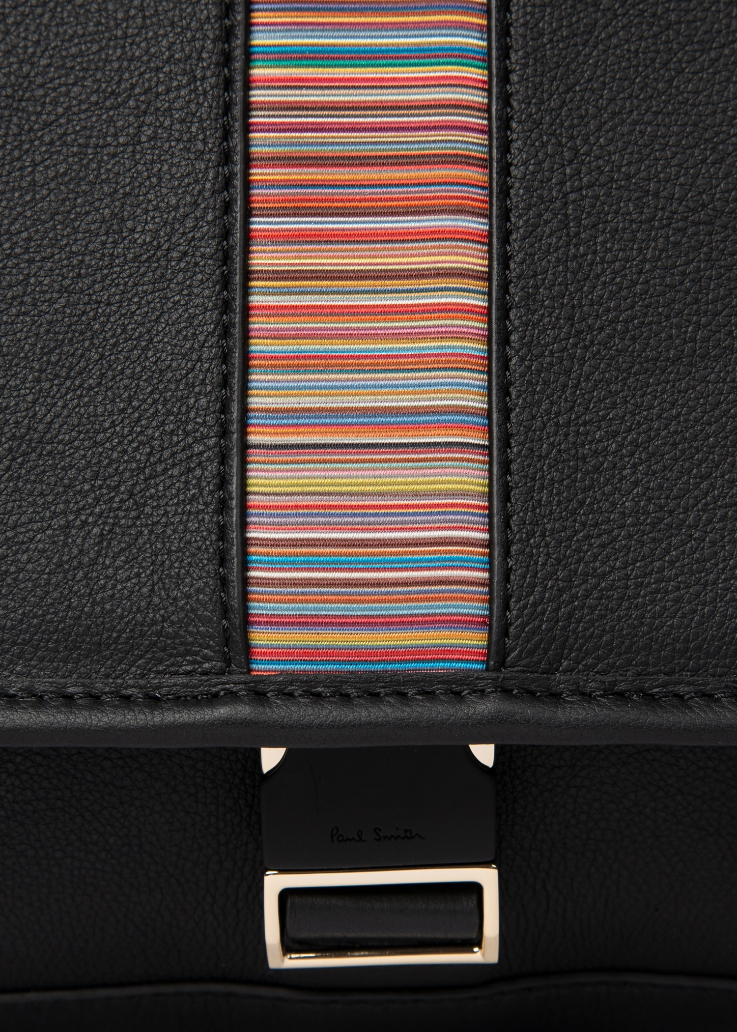 Black Leather 'Signature Stripe' Messenger Bag - 6