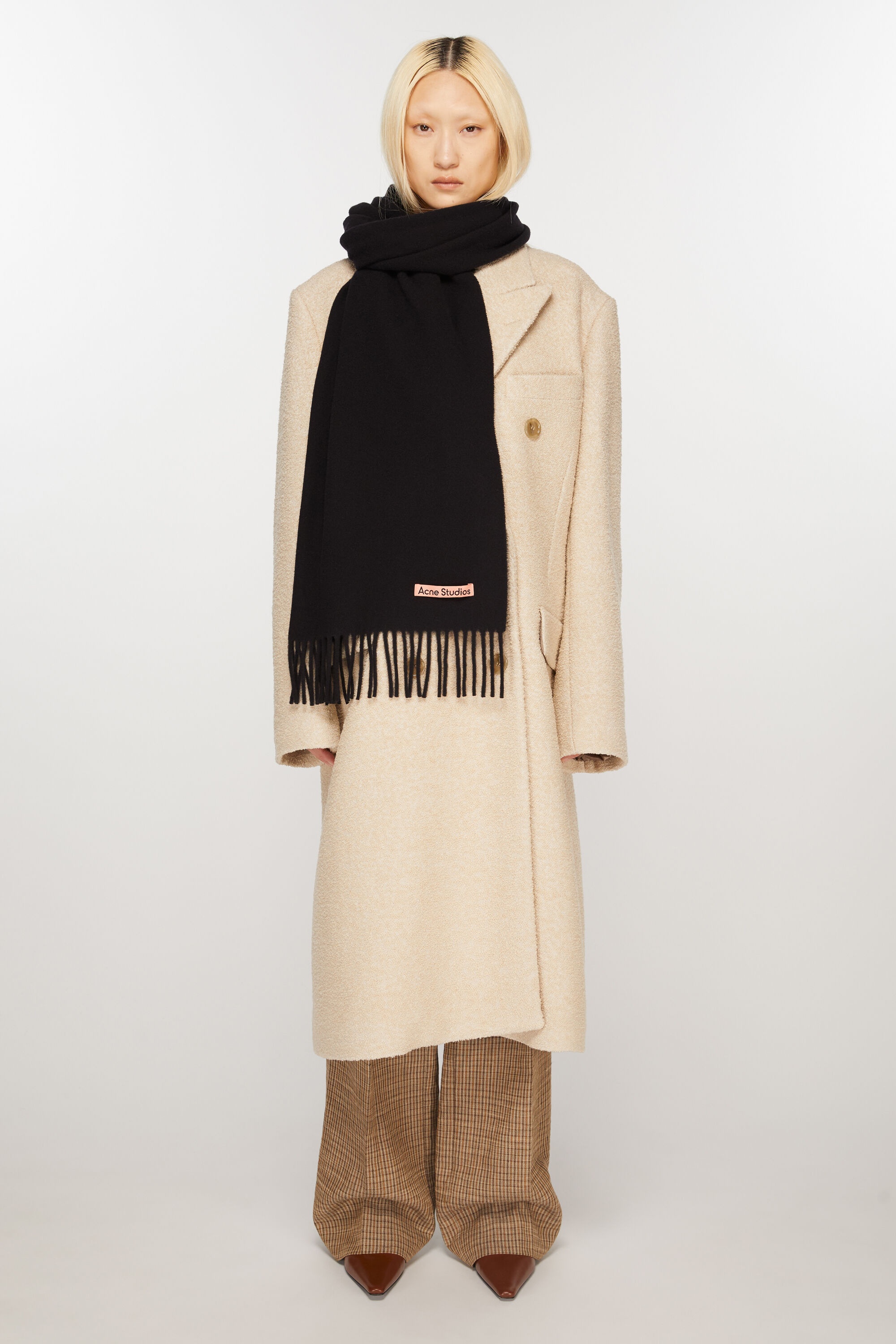 Fringe wool scarf – Narrow - Black - 2