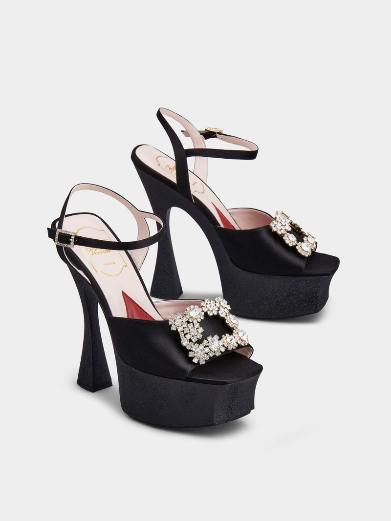 Flower Strass Buckle Platform Sandals in Satin 2