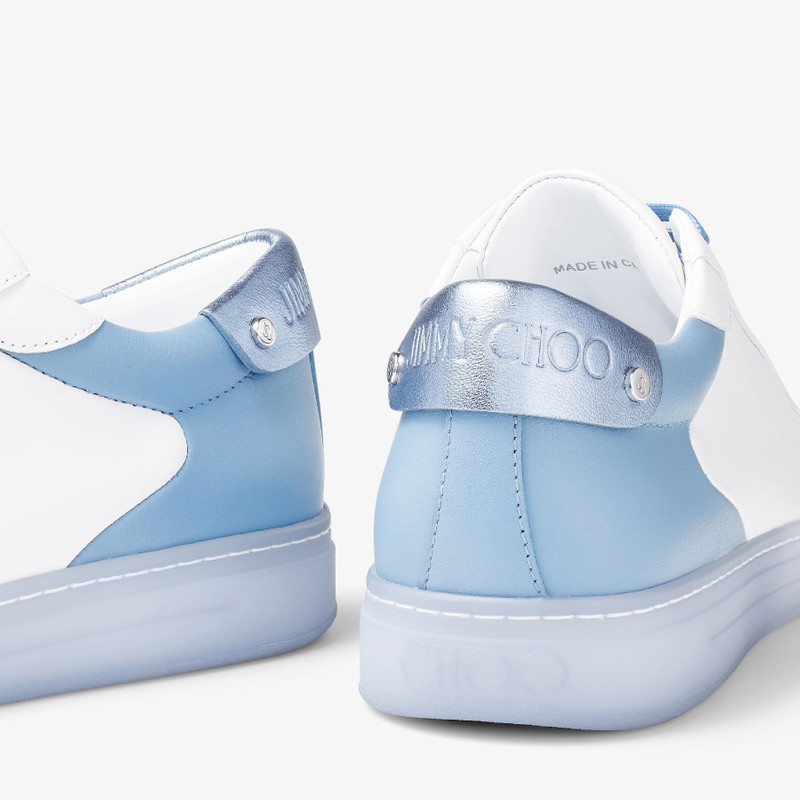 Rome/F
White and Smoky Blue Leather Low-Top Trainers 4