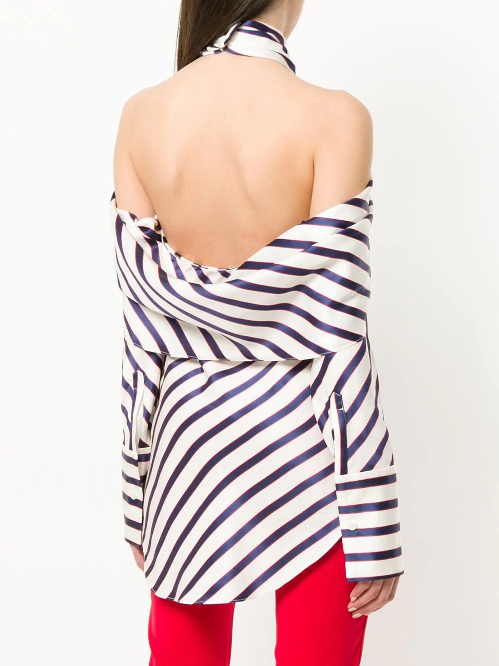 wrap-neck pinstriped top - 4