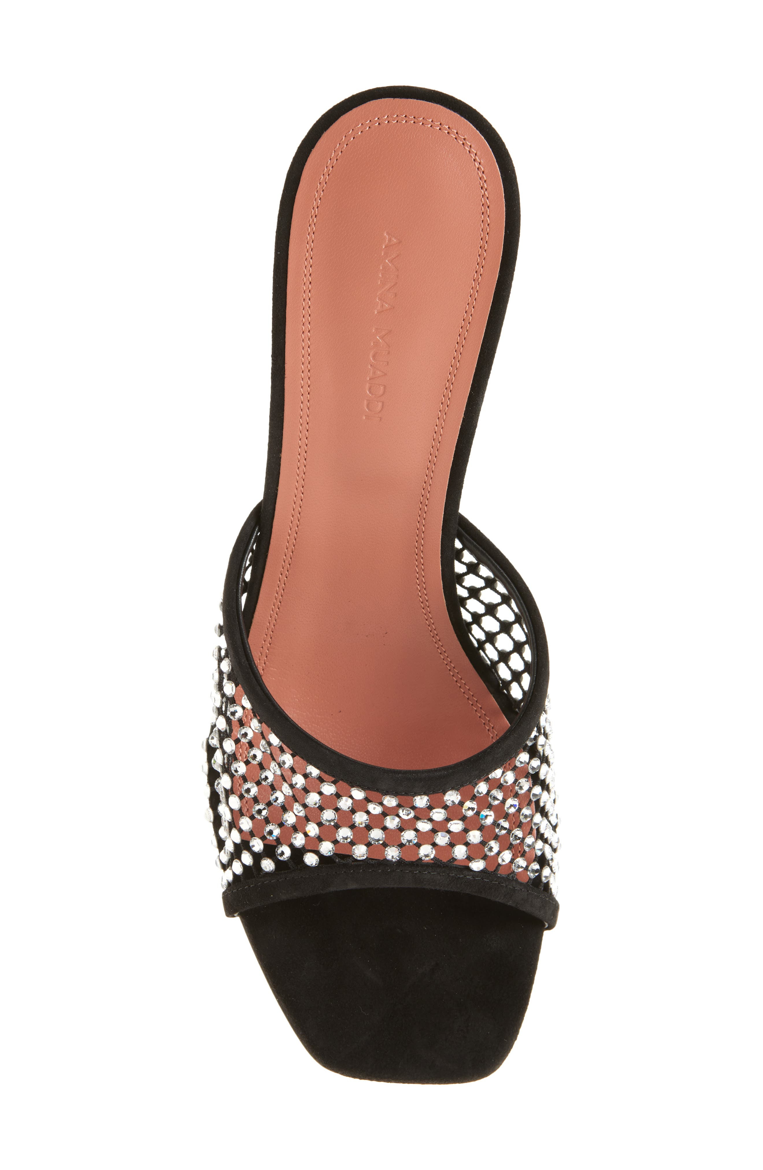 Amina Muaddi Lupita Crystal Slide Sandal in Suede Black/White Crystal at Nordstrom - 5