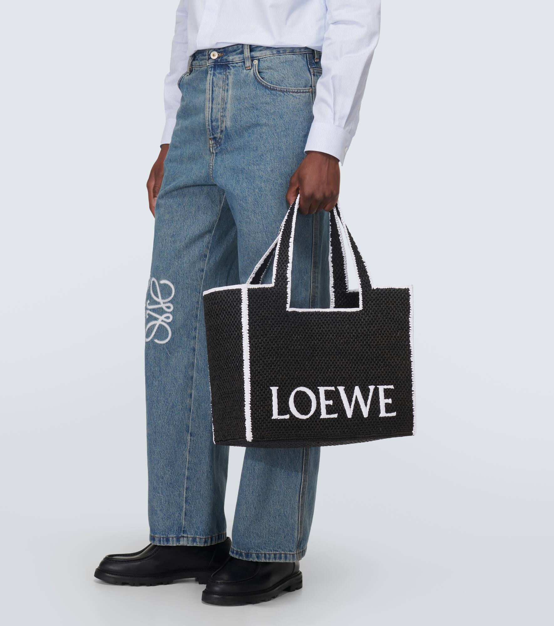Large logo raffia tote bag - 3