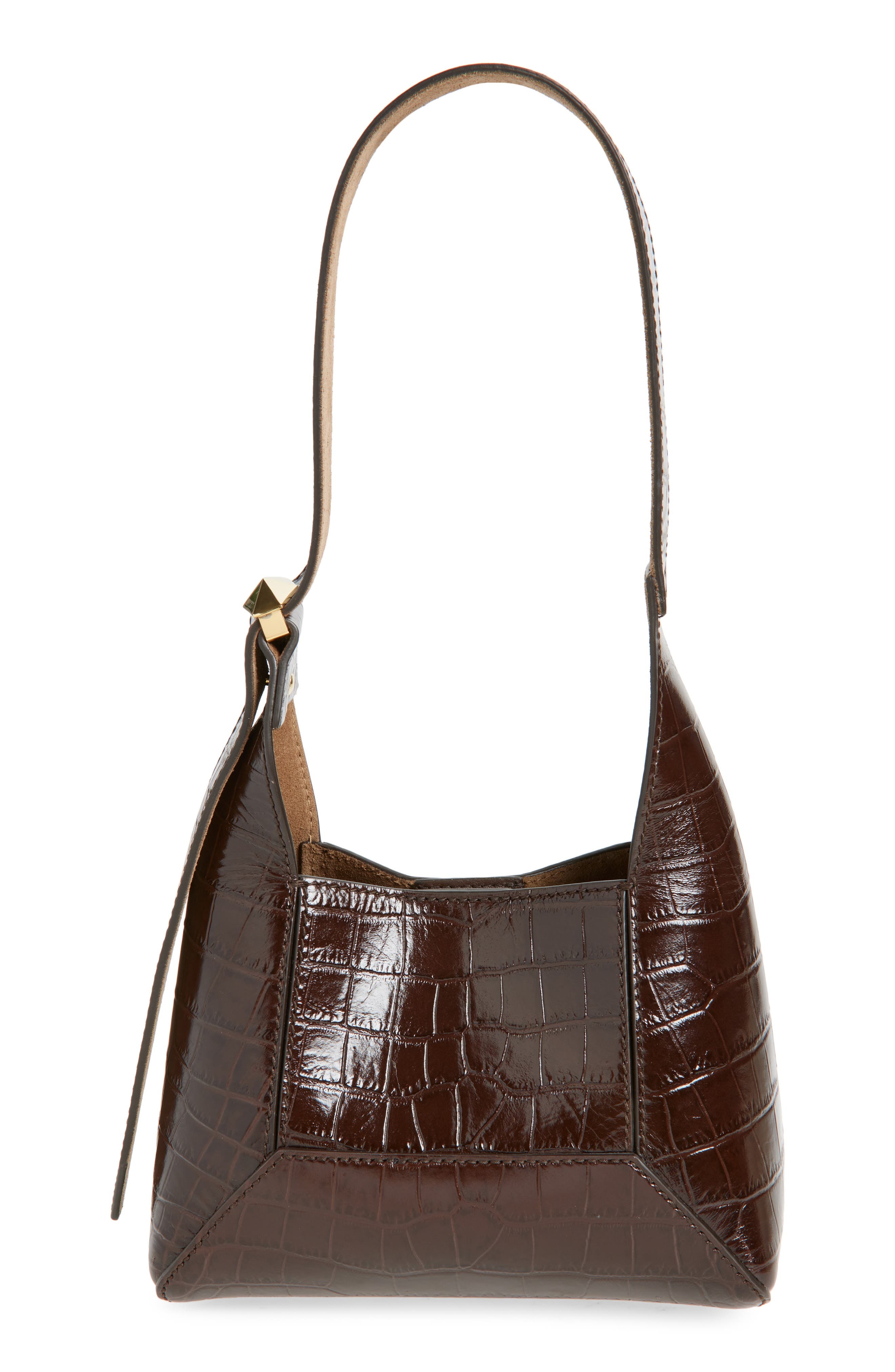 Jimmy Choo Small Diamond Croc Embossed Leather Hobo Bag in Chocolate/Gold at Nordstrom - 1
