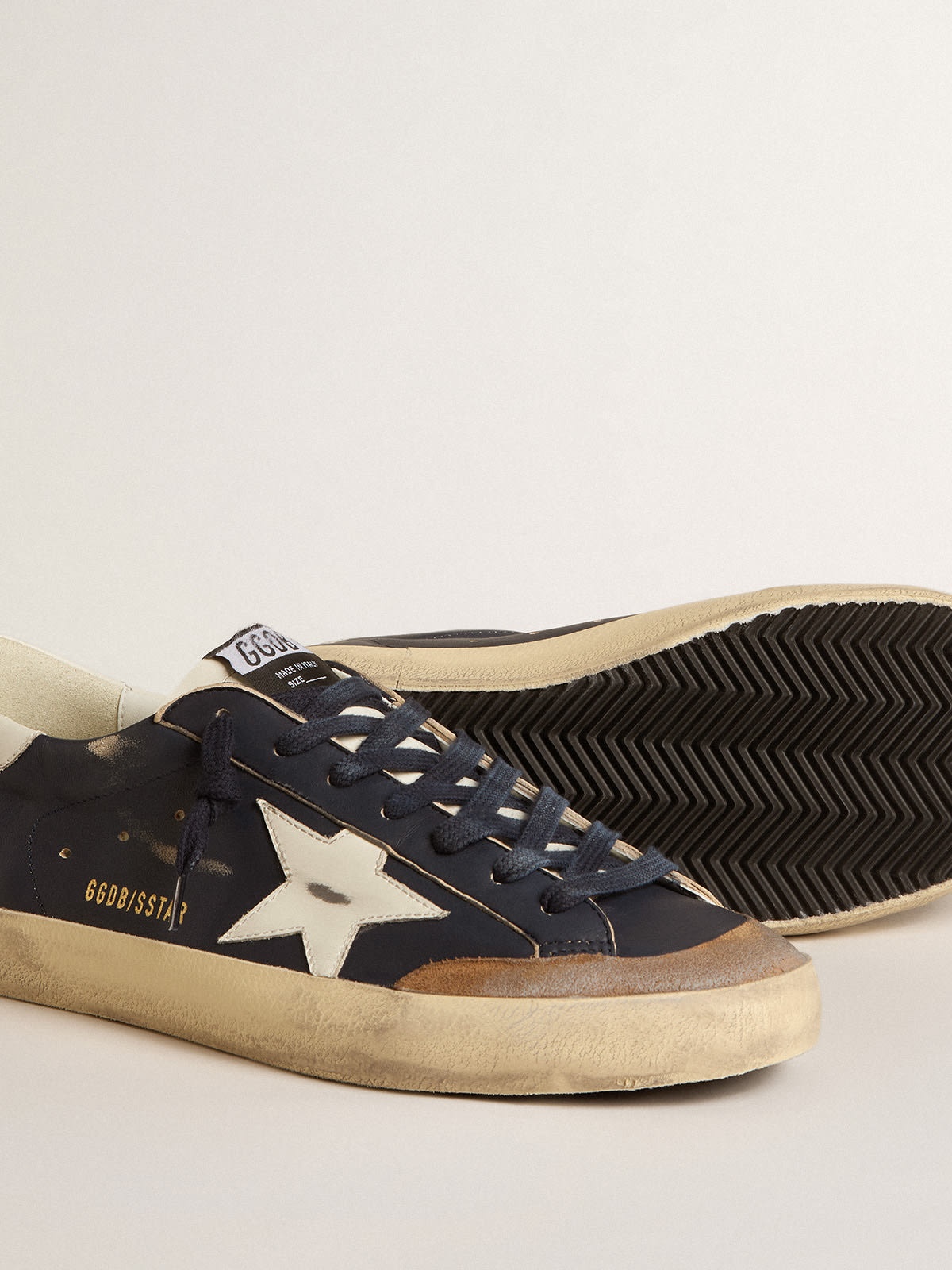 Super-Star in blue nappa leather with white leather star and heel tab - 3