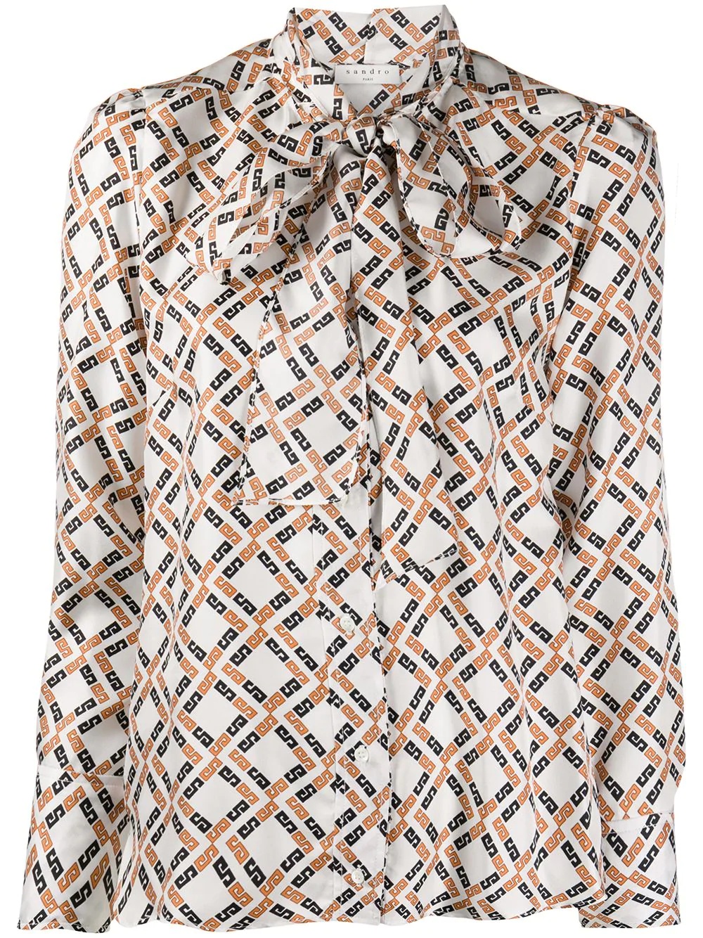 geometric-print pussy bow shirt - 1