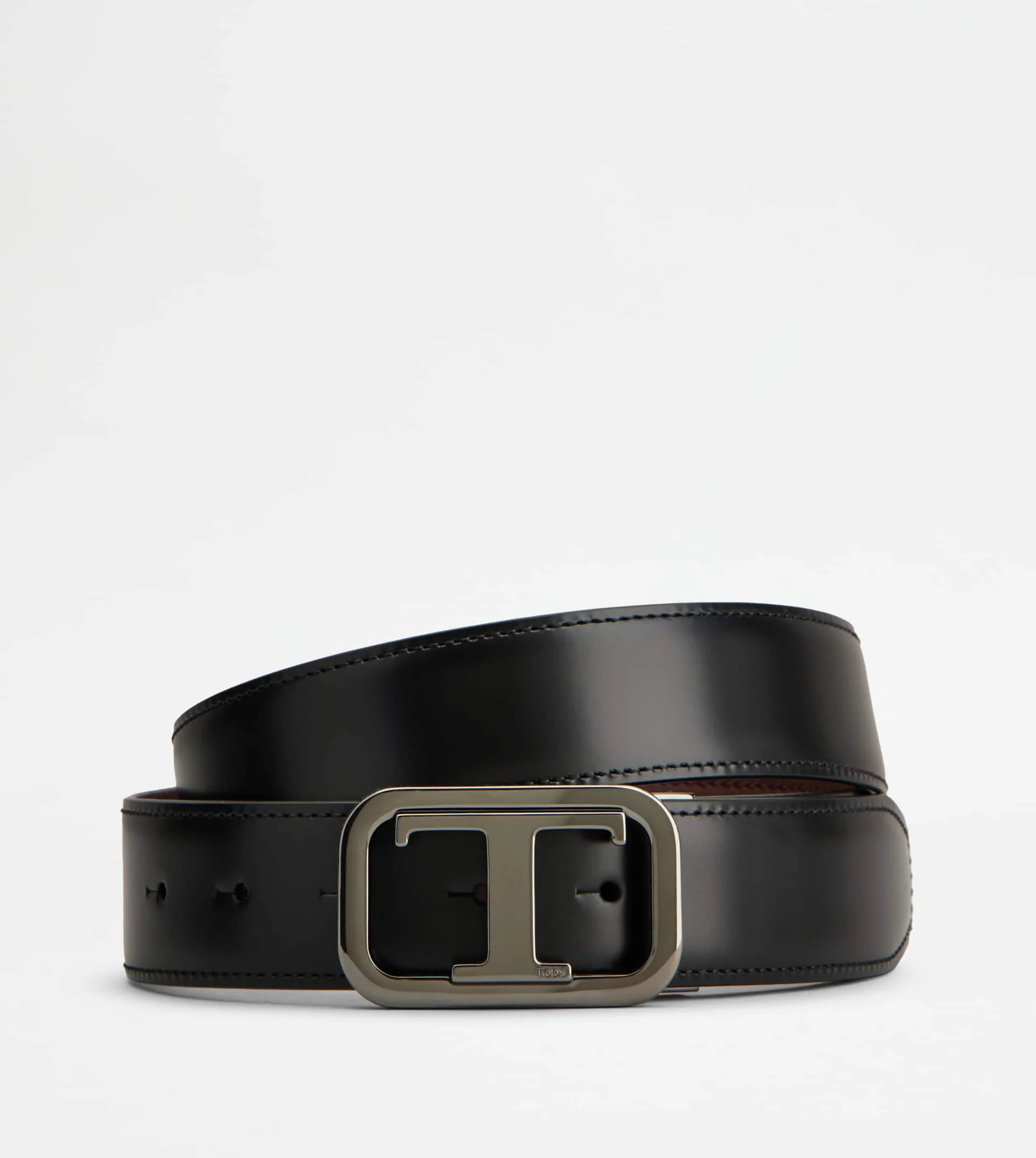 T TIMELESS ADJUSTABLE AND REVERSIBLE BELT IN LEATHER - BLACK, BURGUNDY - 1