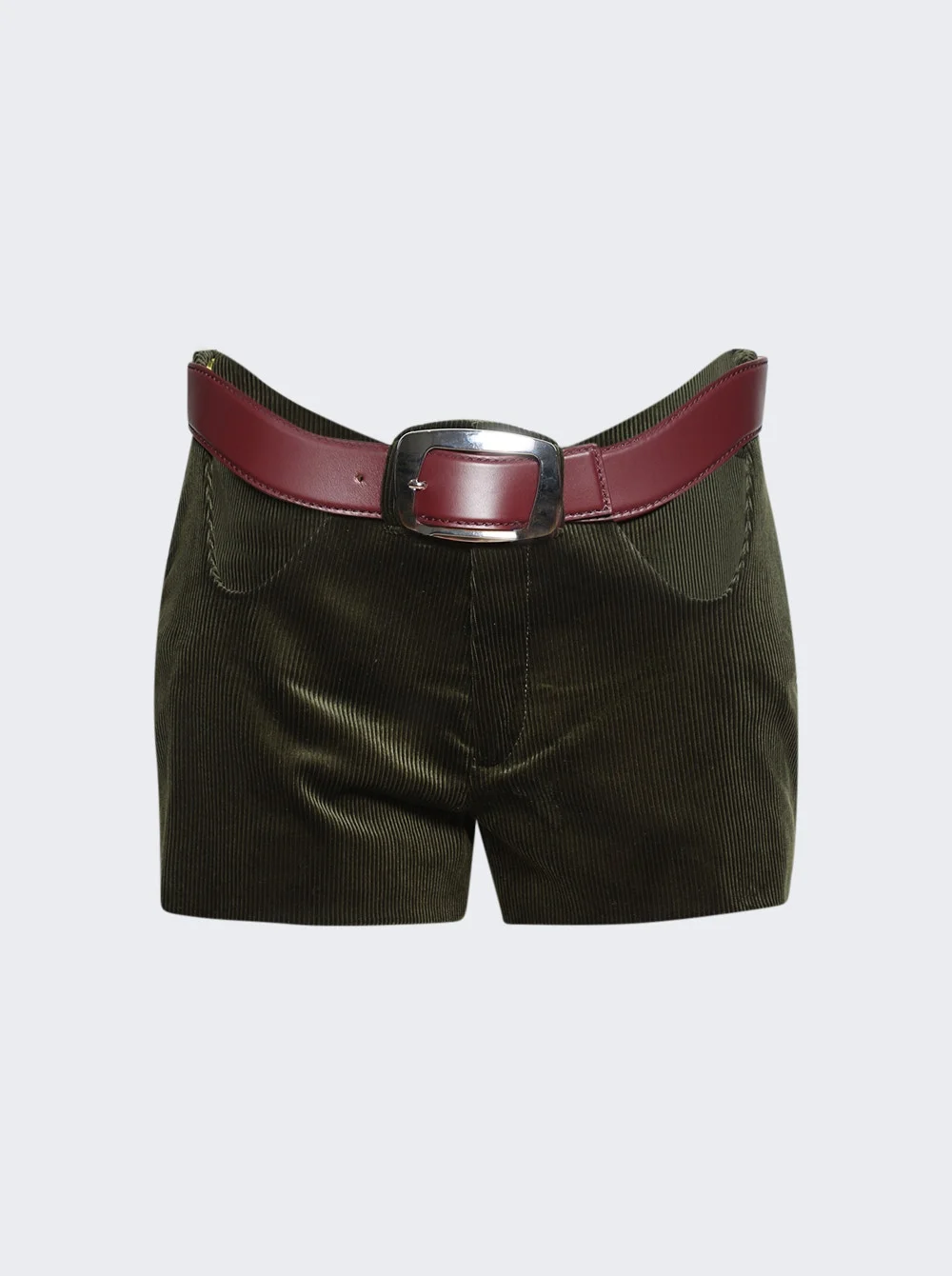 Corduroy Curved Cut-out Shorts Olive Green - 1