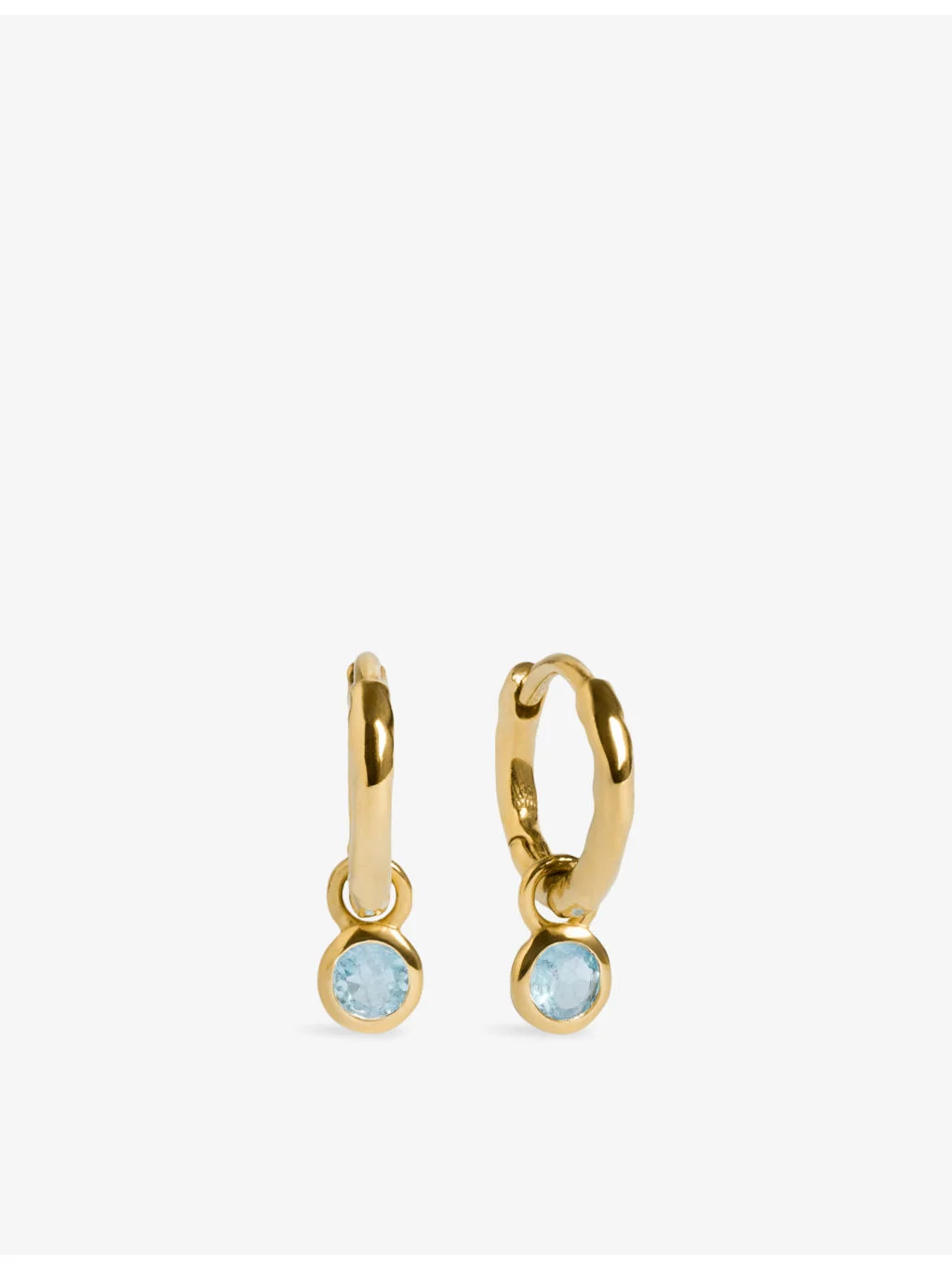 March Birthstone 18ct Yellow-Gold Vermeil and Aquamarine Huggie Earrings - 1