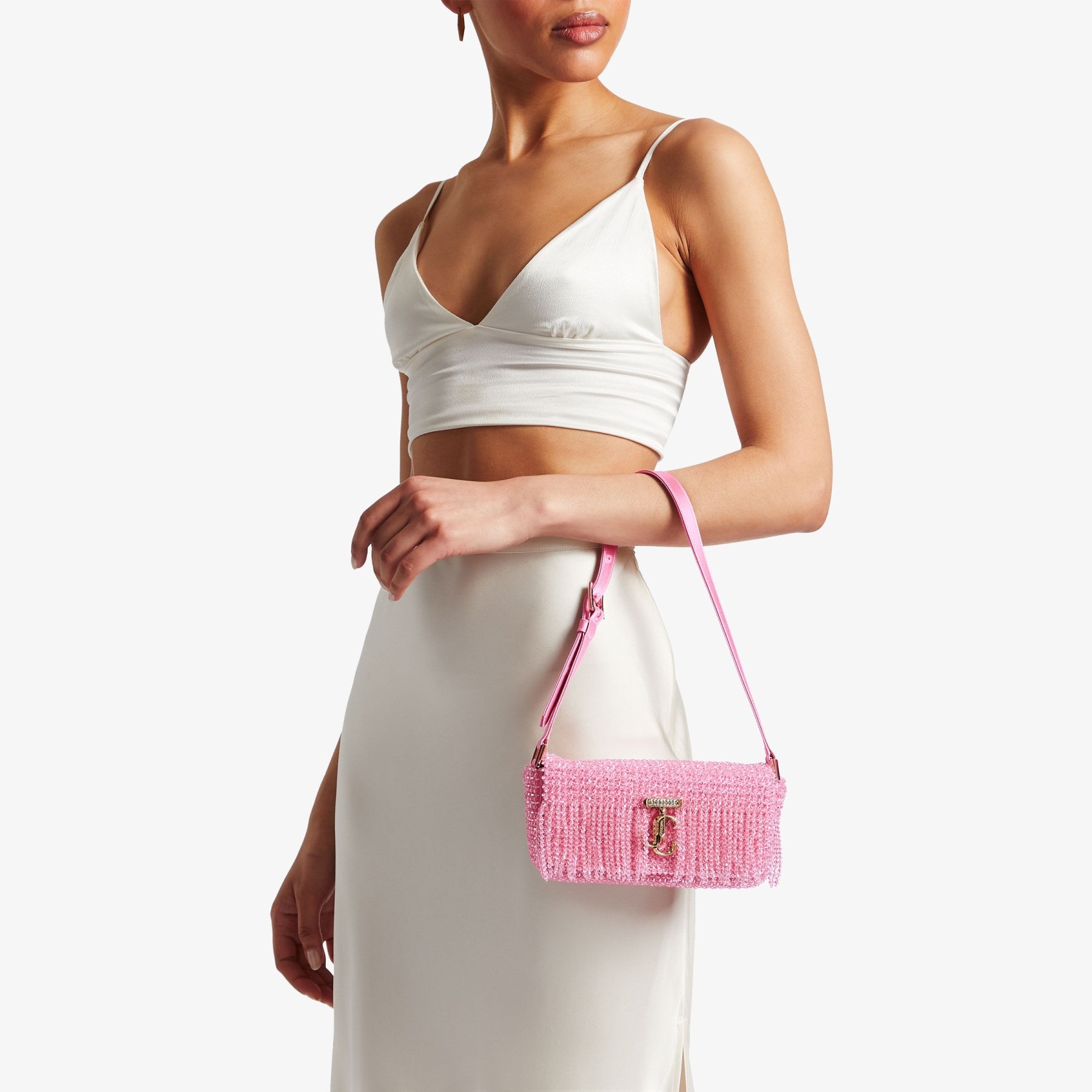 Avenue Mini Shoulder
Candy Pink Satin Mini Shoulder Bag with Crystal Fringe - 2