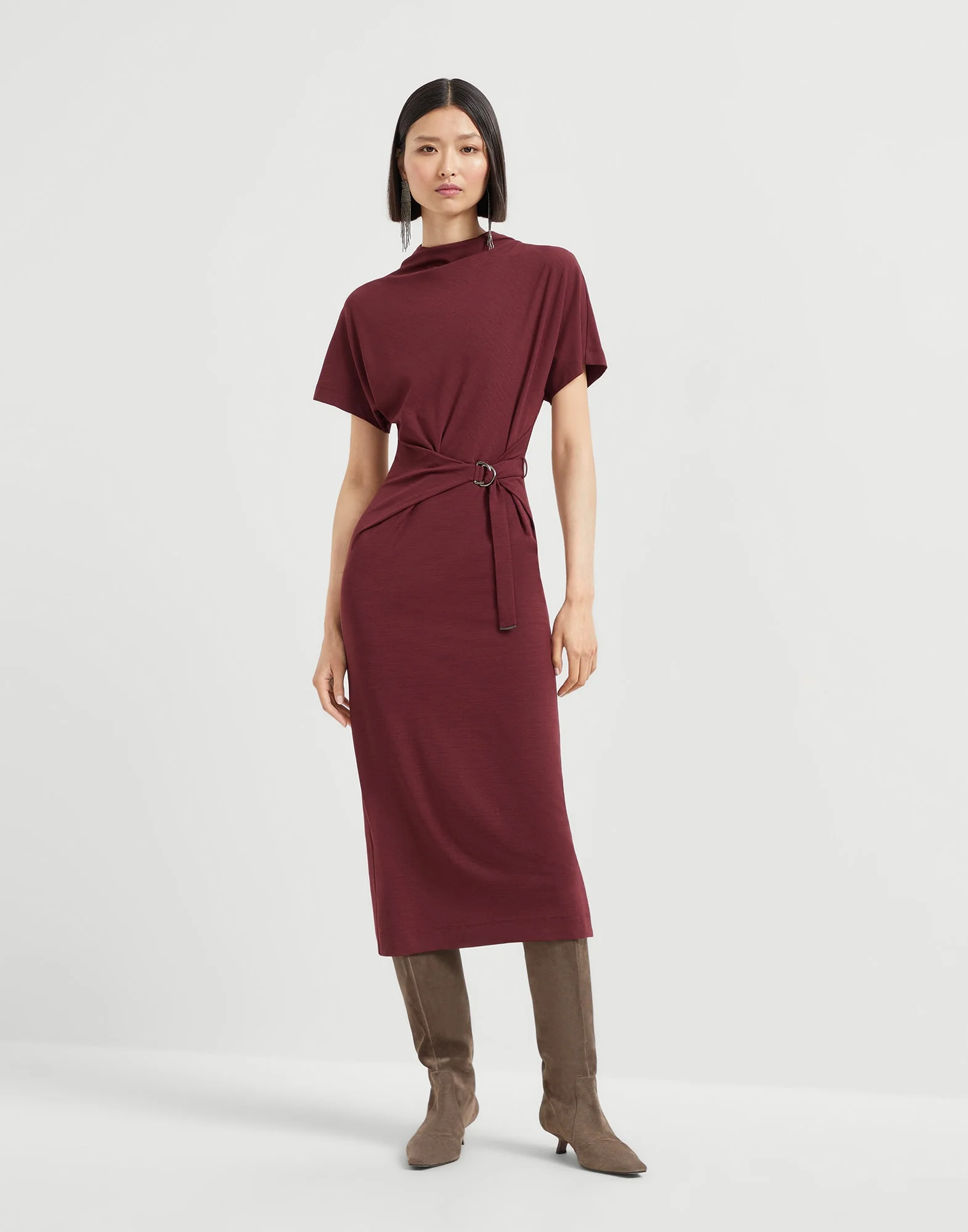 Techno wool jersey wrap belt dress - 1