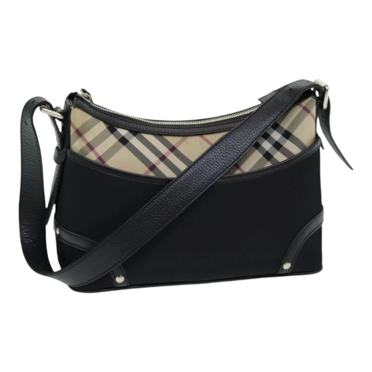Burberry Nova Check Shoulder Bag Nylon Black Beige - 1