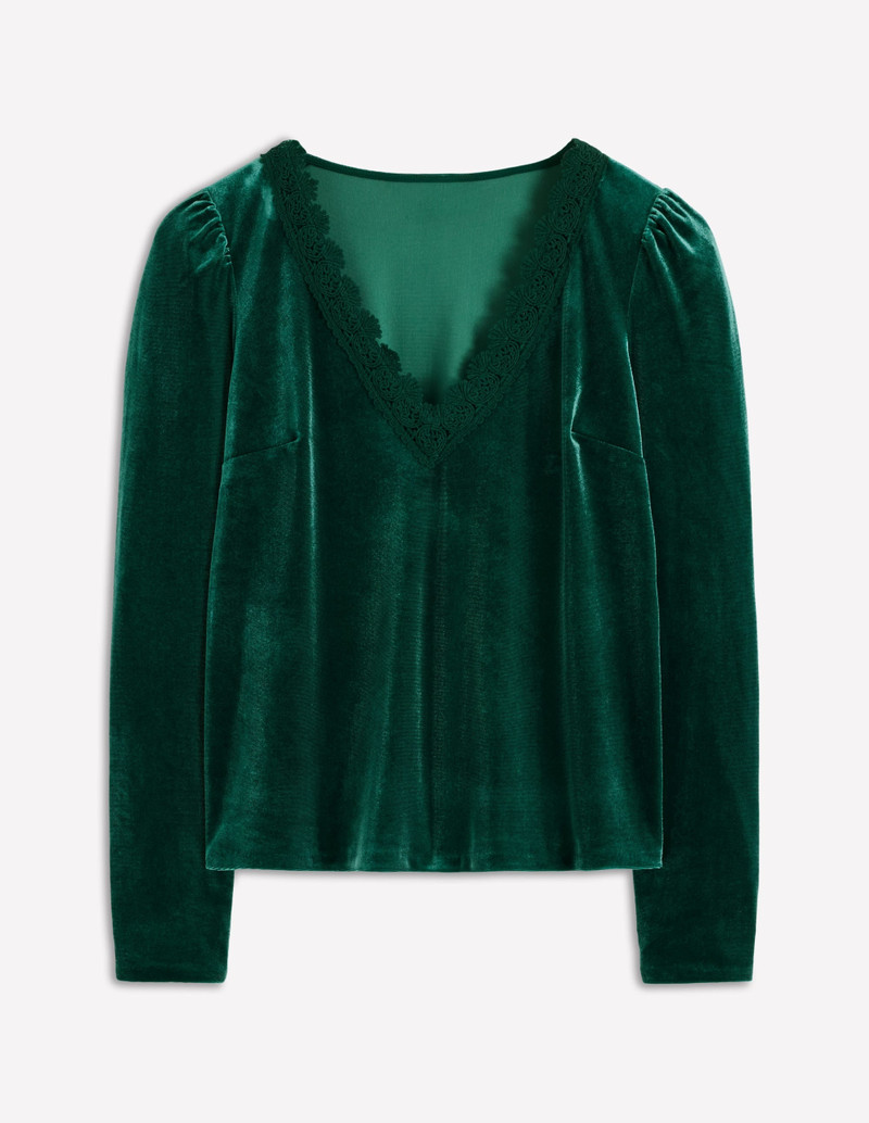 Flora V-Neck Velvet Top-Emerald Night 1