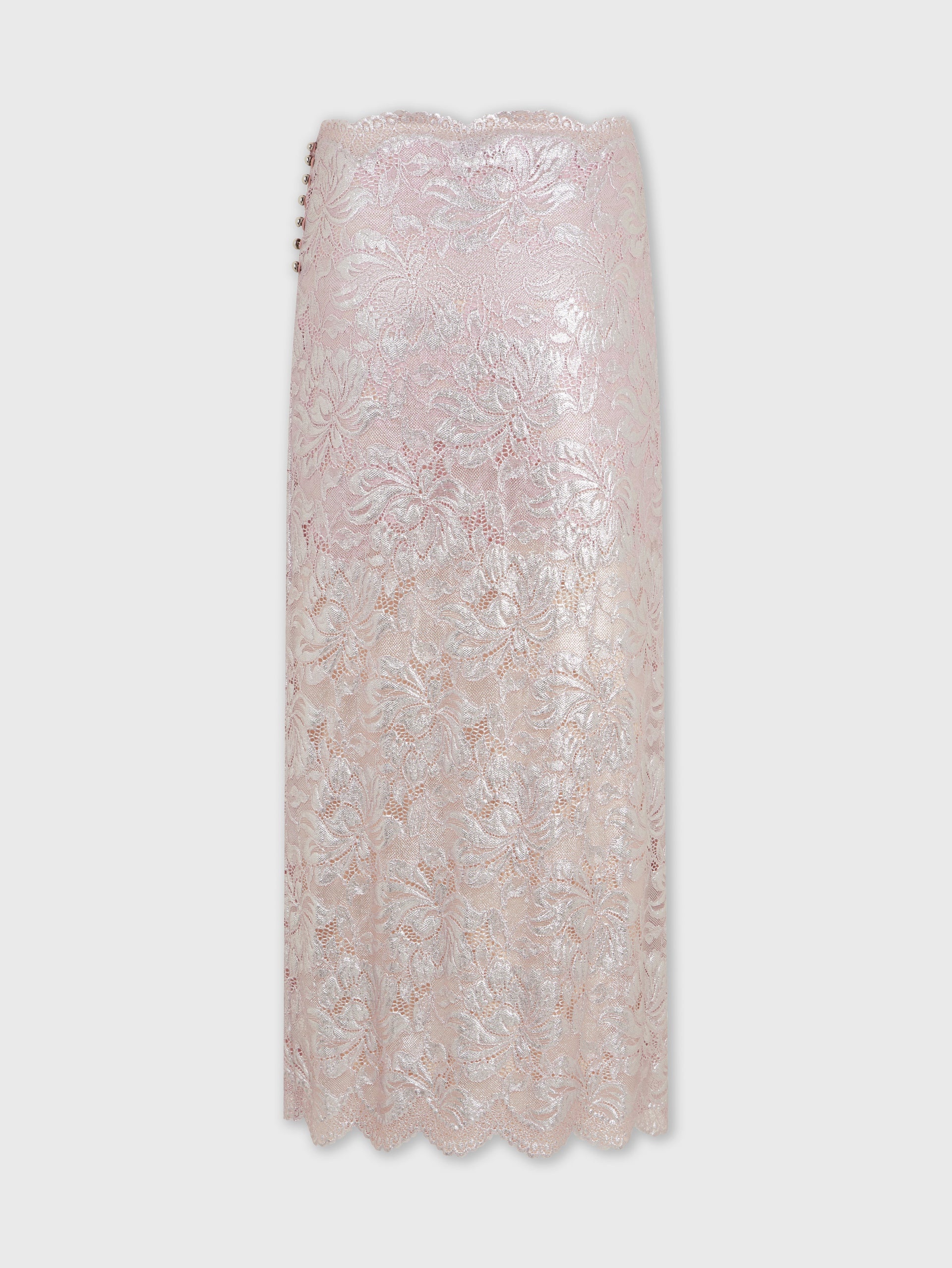 LIGHT PINK LONG SKIRT IN LACE WITH SILVER INDUCTION - 8