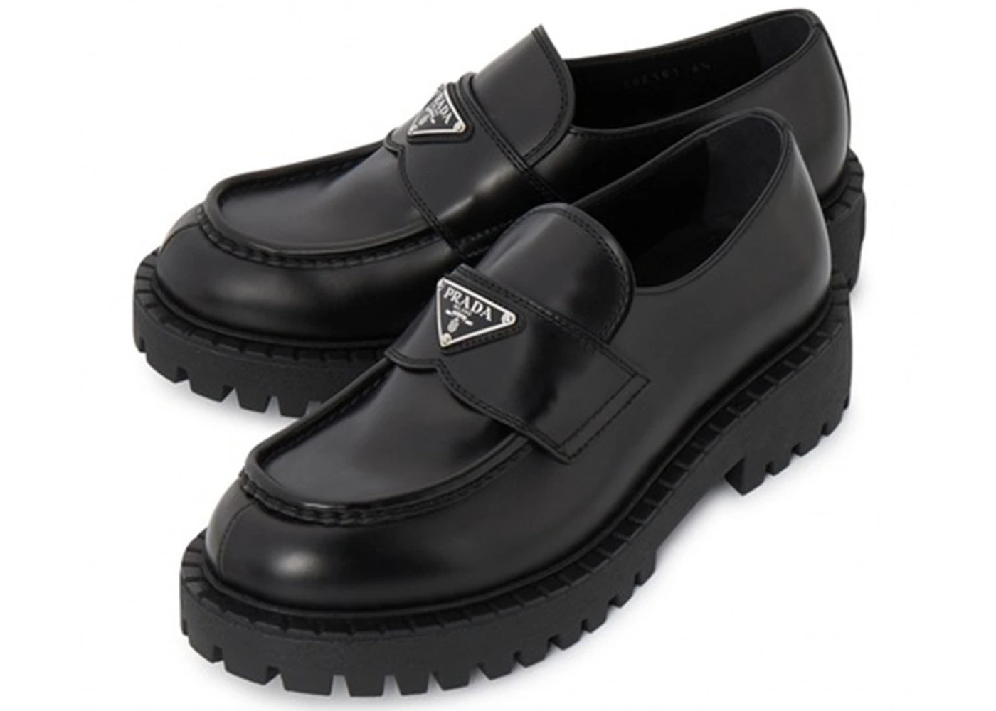 Prada Lug Sole Loafer Black Brushed Leather - 2