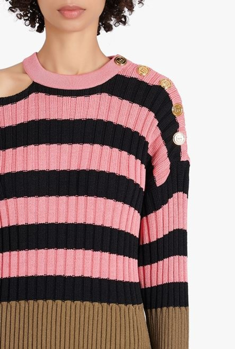 Salmon pink and black striped eco-designed wool dress 6