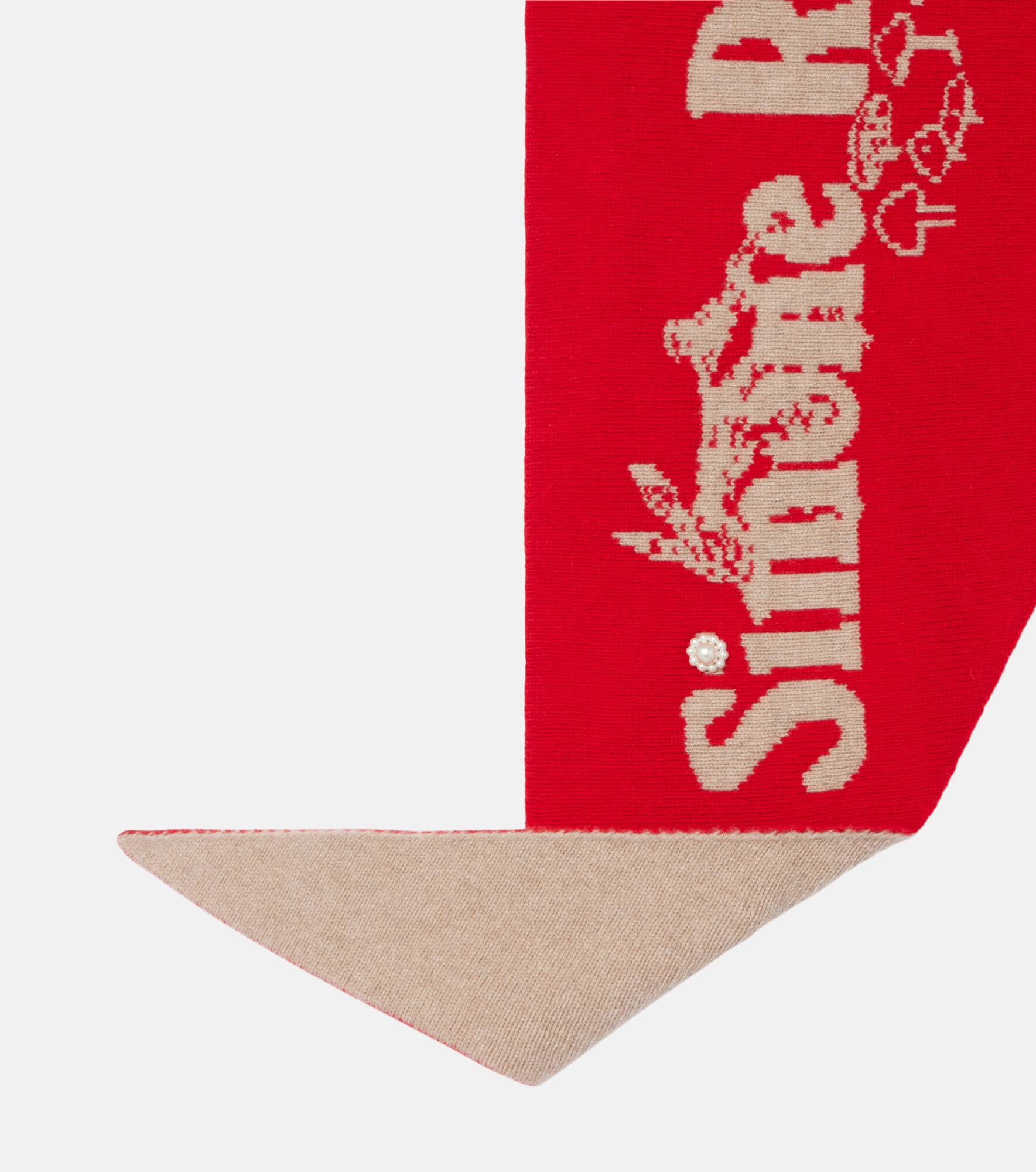 Logo beaded wool and cashmere scarf - 5