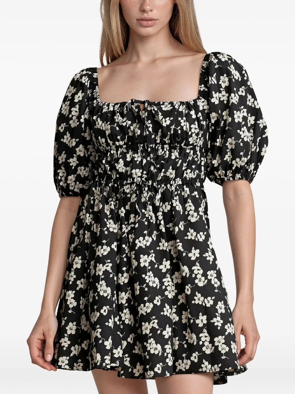 floral-print puff-sleeve mini dress - 1