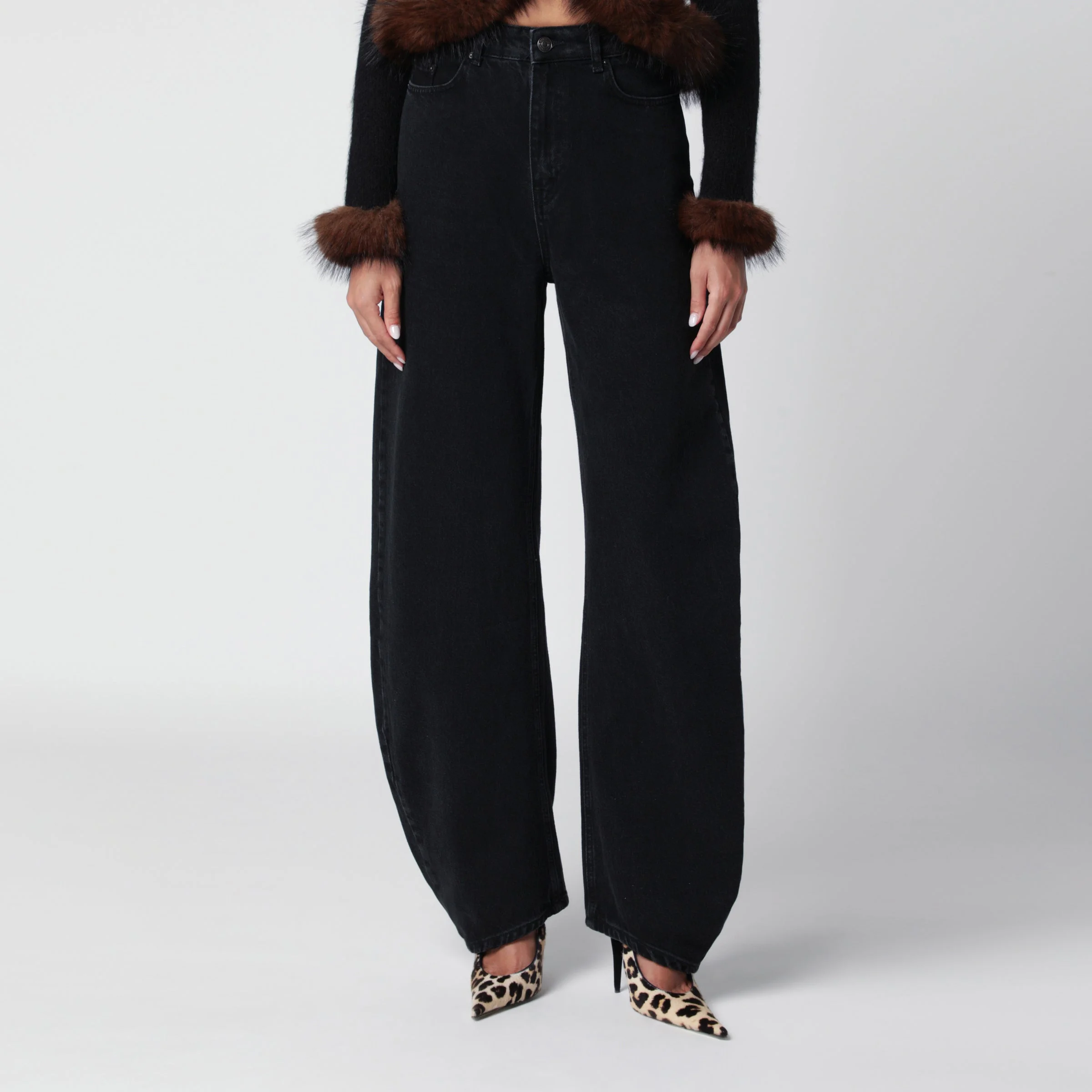 Draped Barrel Leg black denim jeans - 1