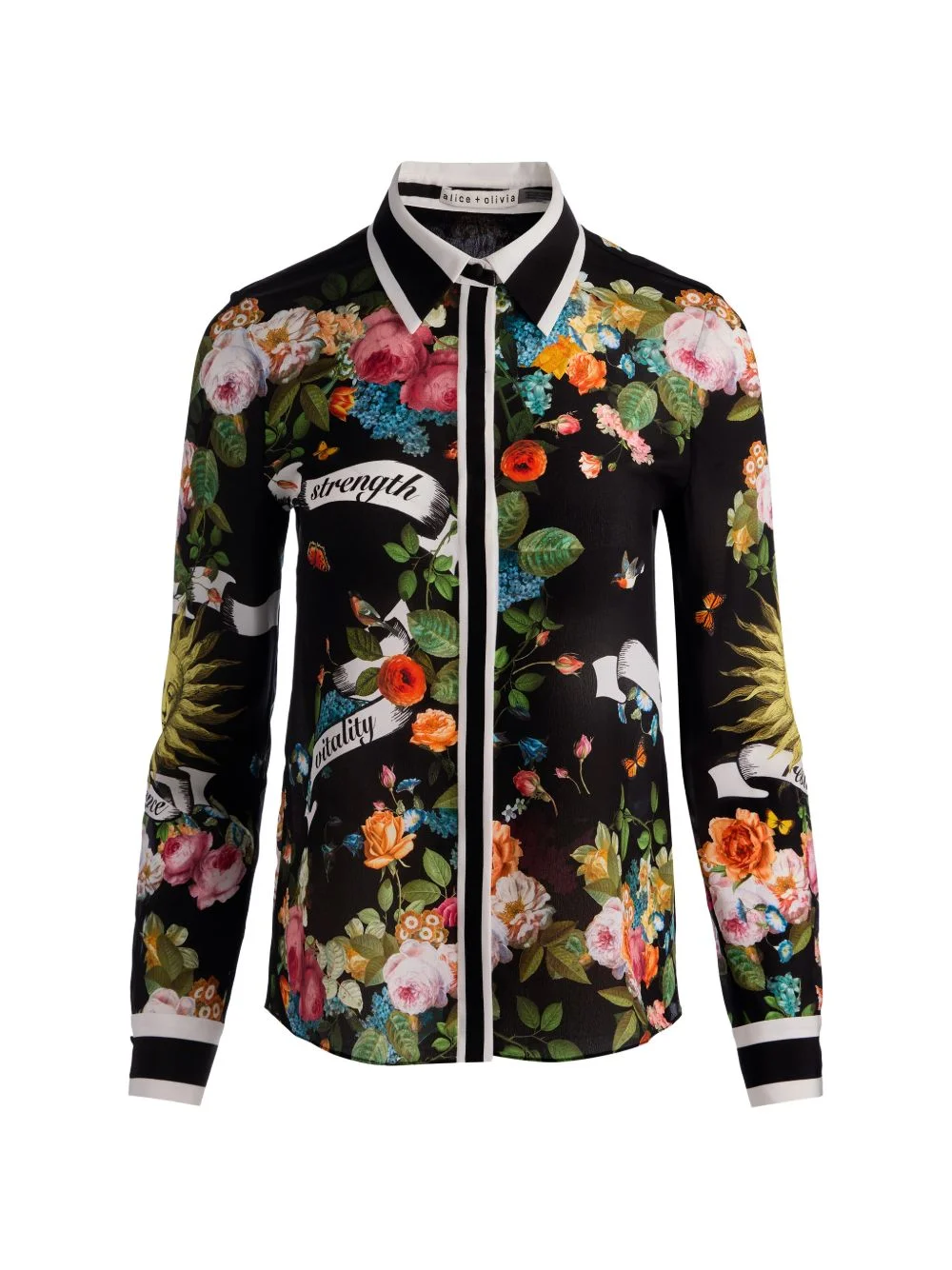 floral collared silk shirt - 1
