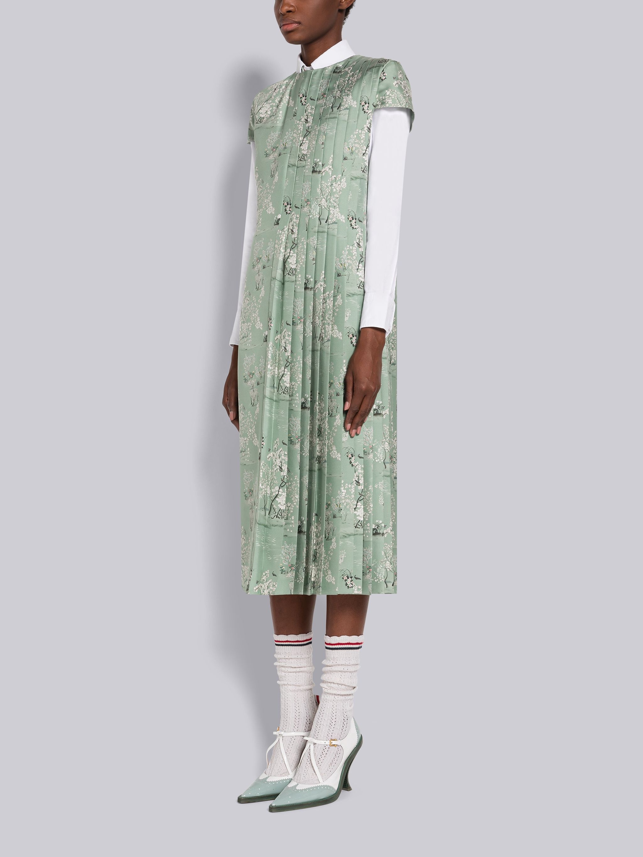 Toile Silk Twill Short Sleeve Pleated Dress - 2