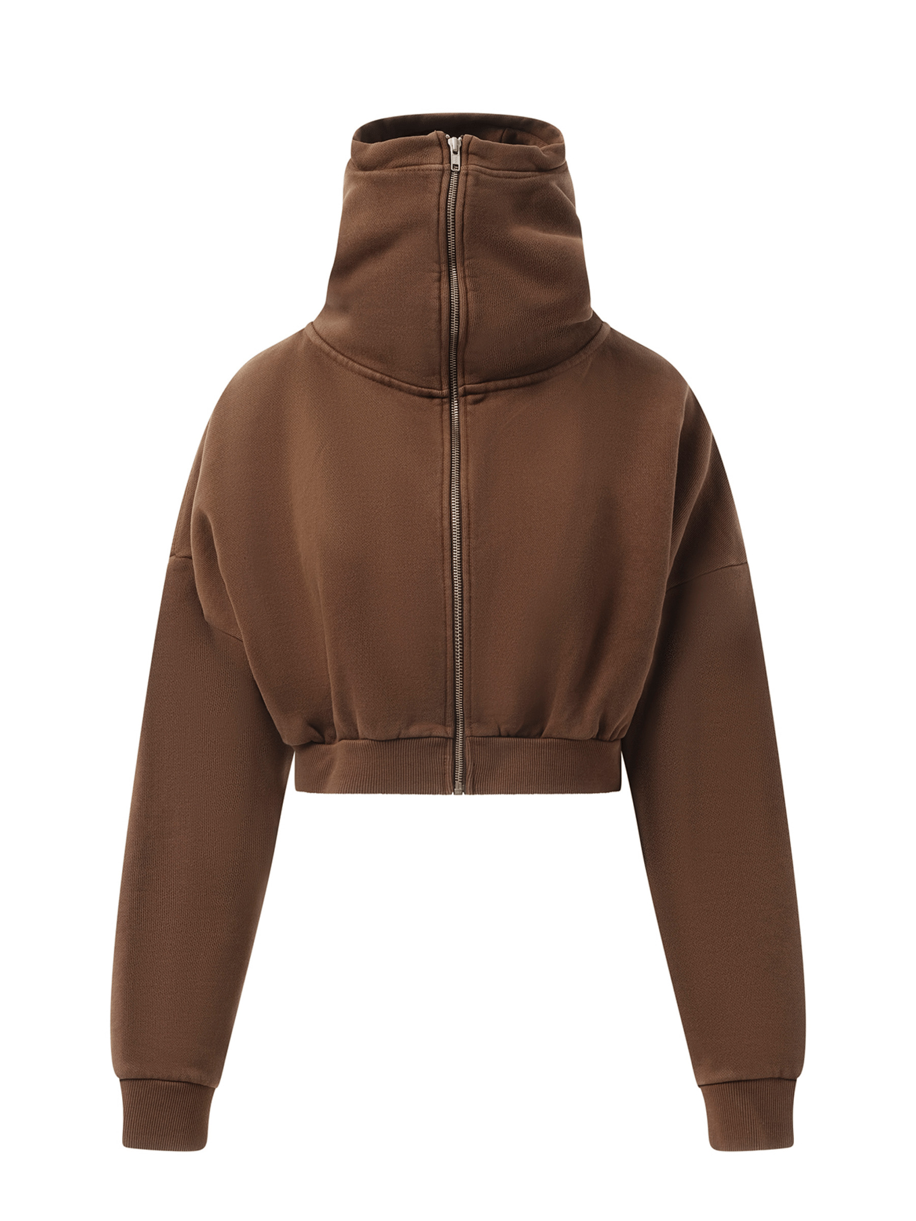 Cropped Full Zip Hoodie in Brunette - 2