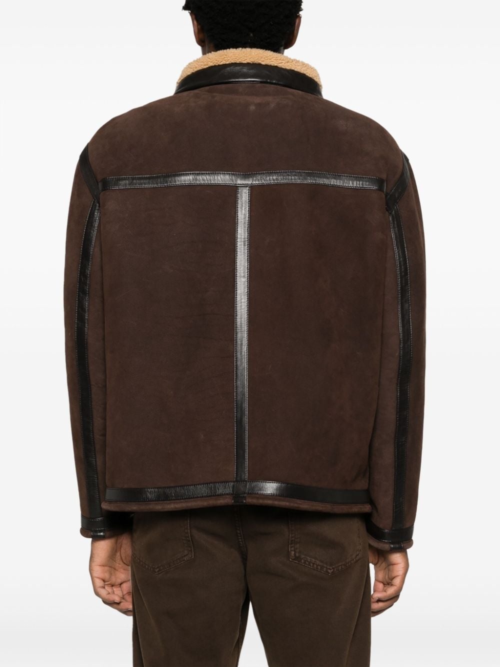 logo-embossed shearling jacket - 4