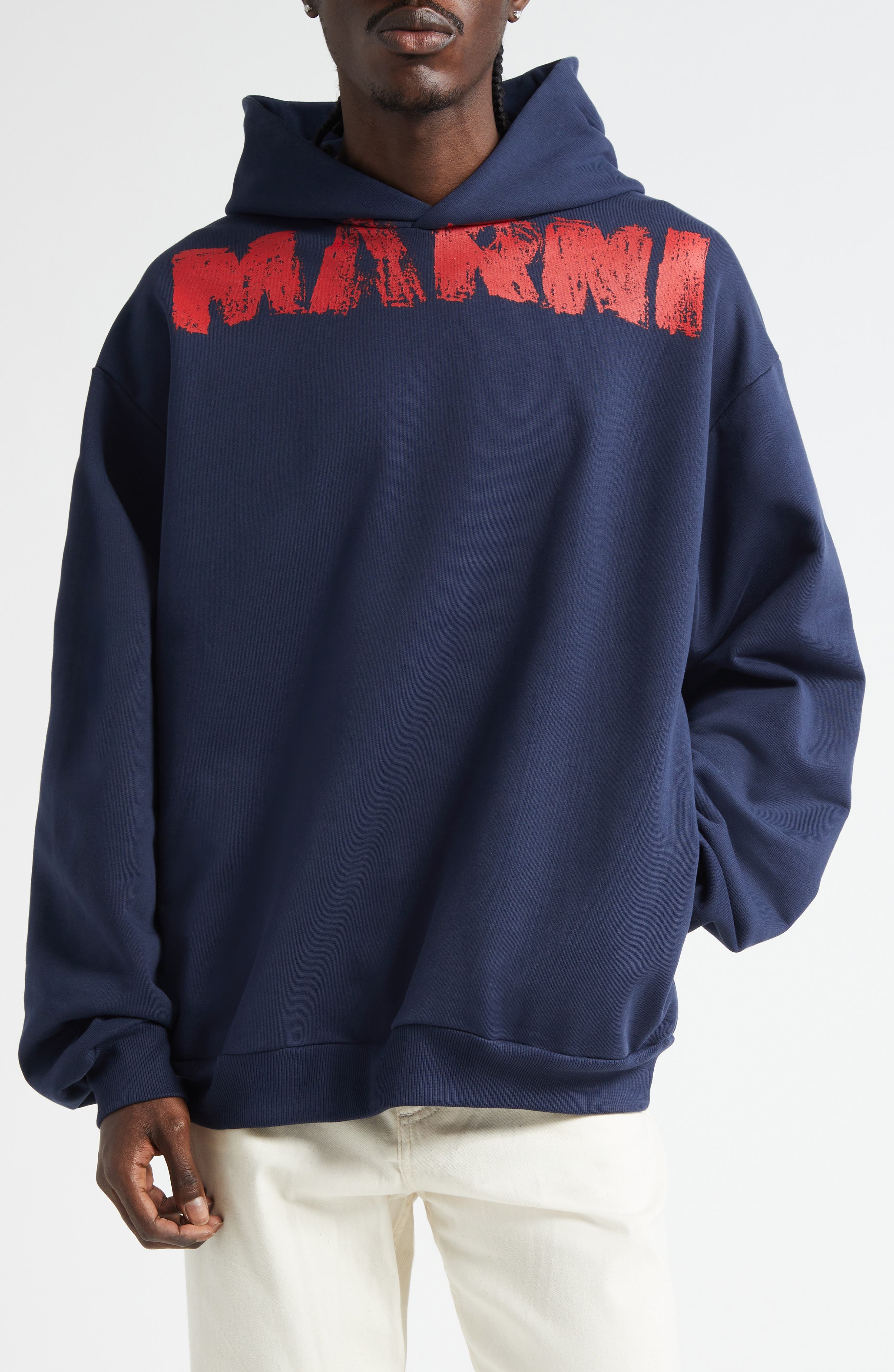 Marni Monolith Oversize Logo Graphic Hoodie in Navy/Blue at Nordstrom - 1