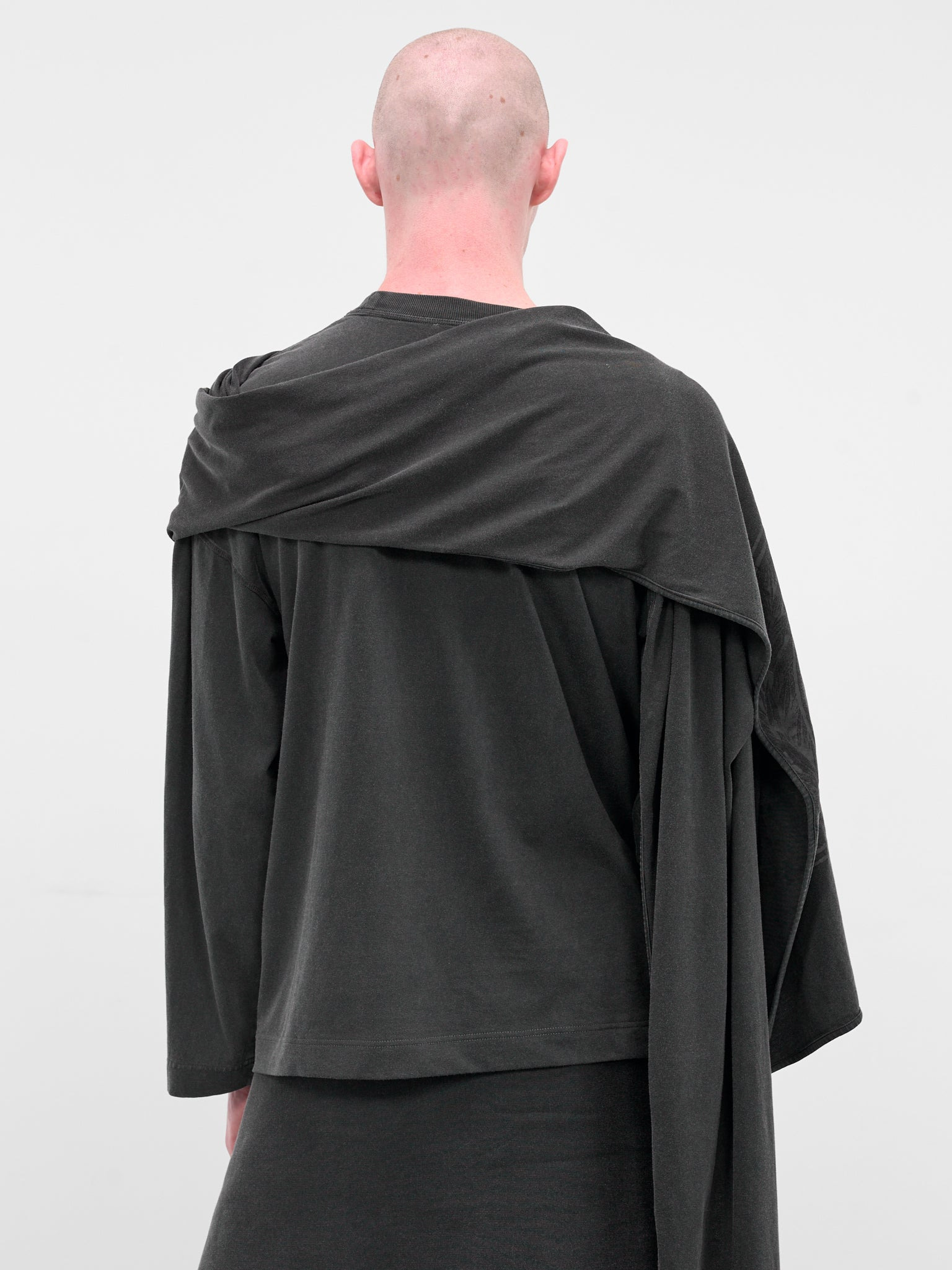 Black Draped Scarf Logo Tee - 3