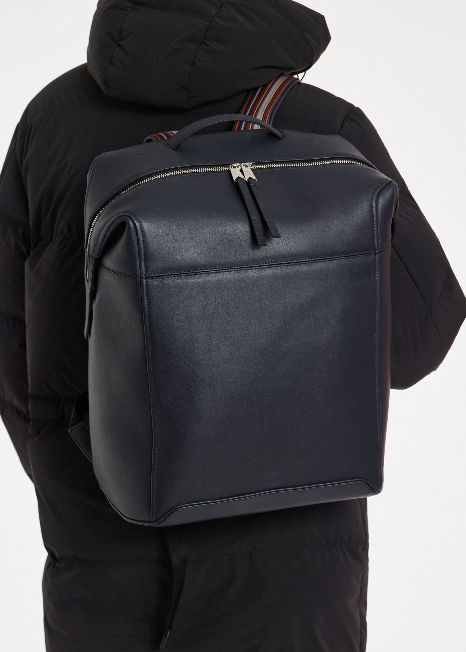 Dark Blue Leather 'Signature Stripe' Trim Backpack - 2