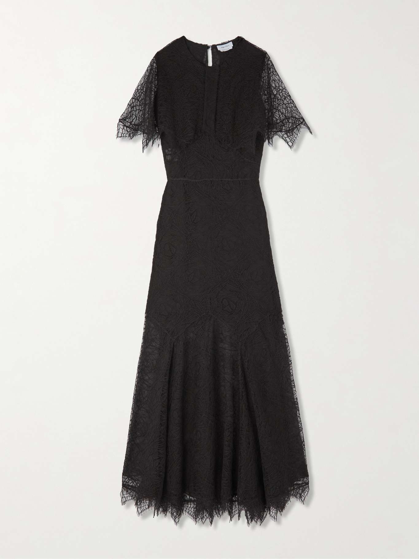 Cape-effect lace midi dress Black - 1