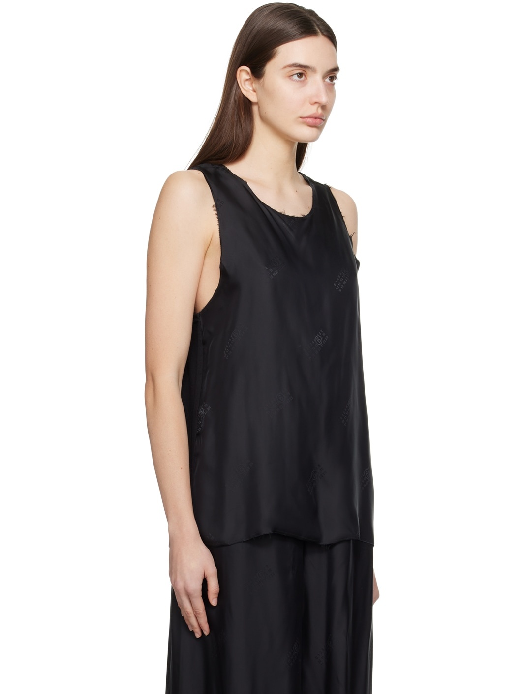 Black Raw Edge Tank Top - 2