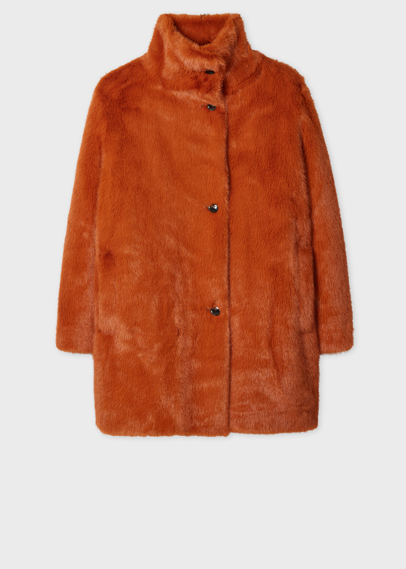 Women's Rust Orange Faux Fur Coat 1