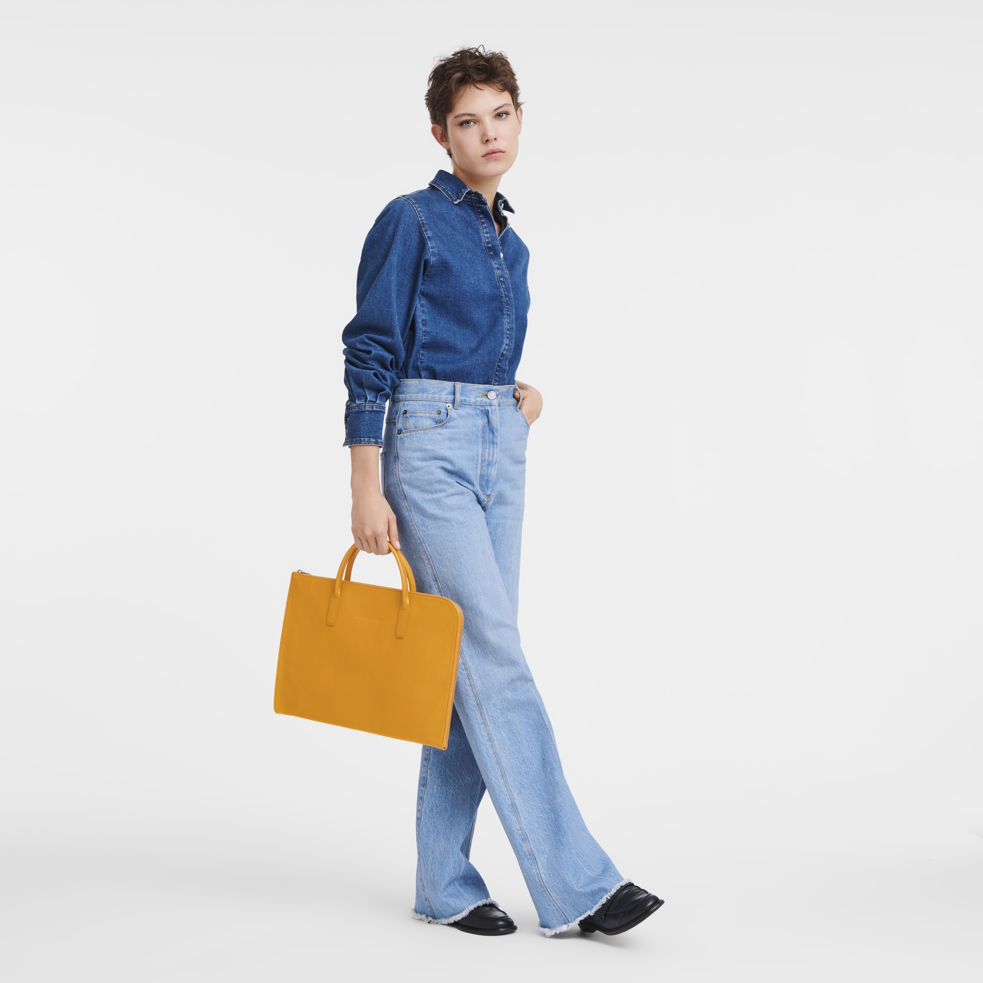 Le Foulonné S Briefcase Apricot - Leather - 2