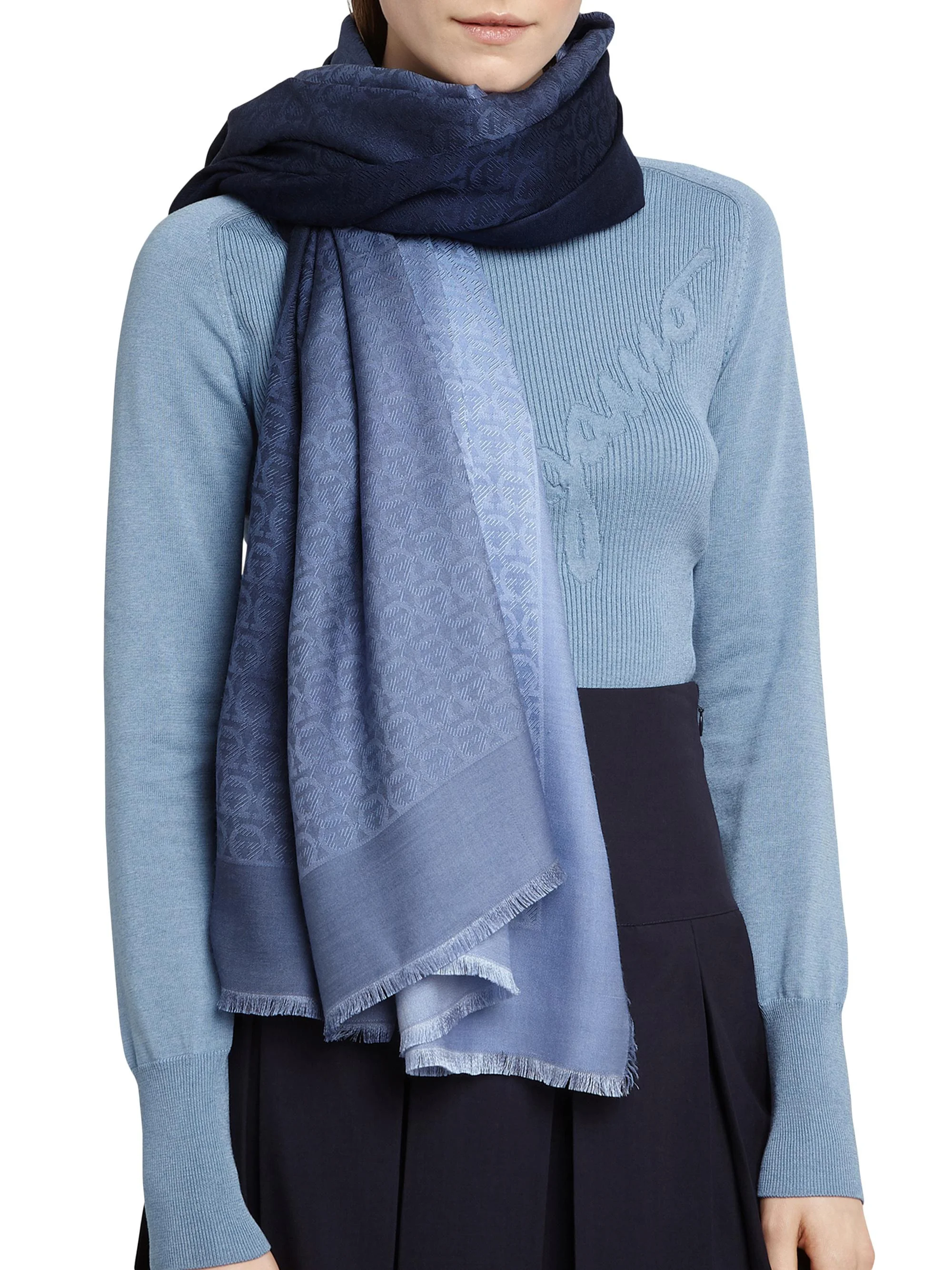Women's Gancini Silk & Wool Shawl - Ocean - 1