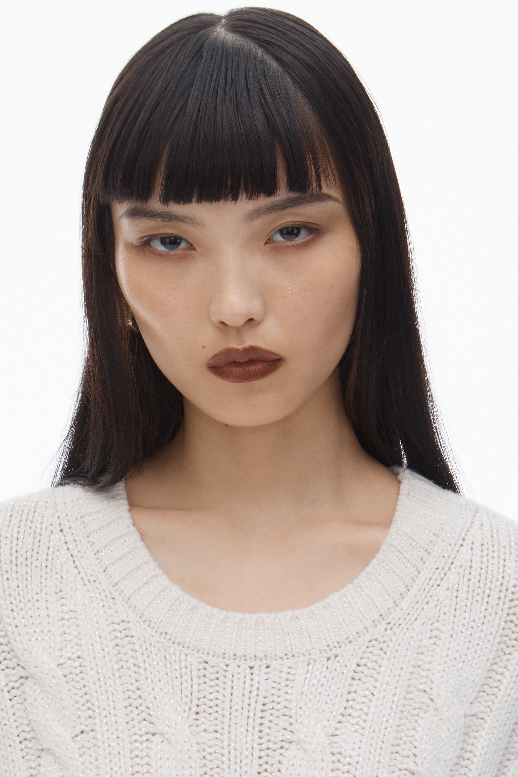 Clear Bead Hotfix Cable-Knit Cardigan in Boiled Wool - 6