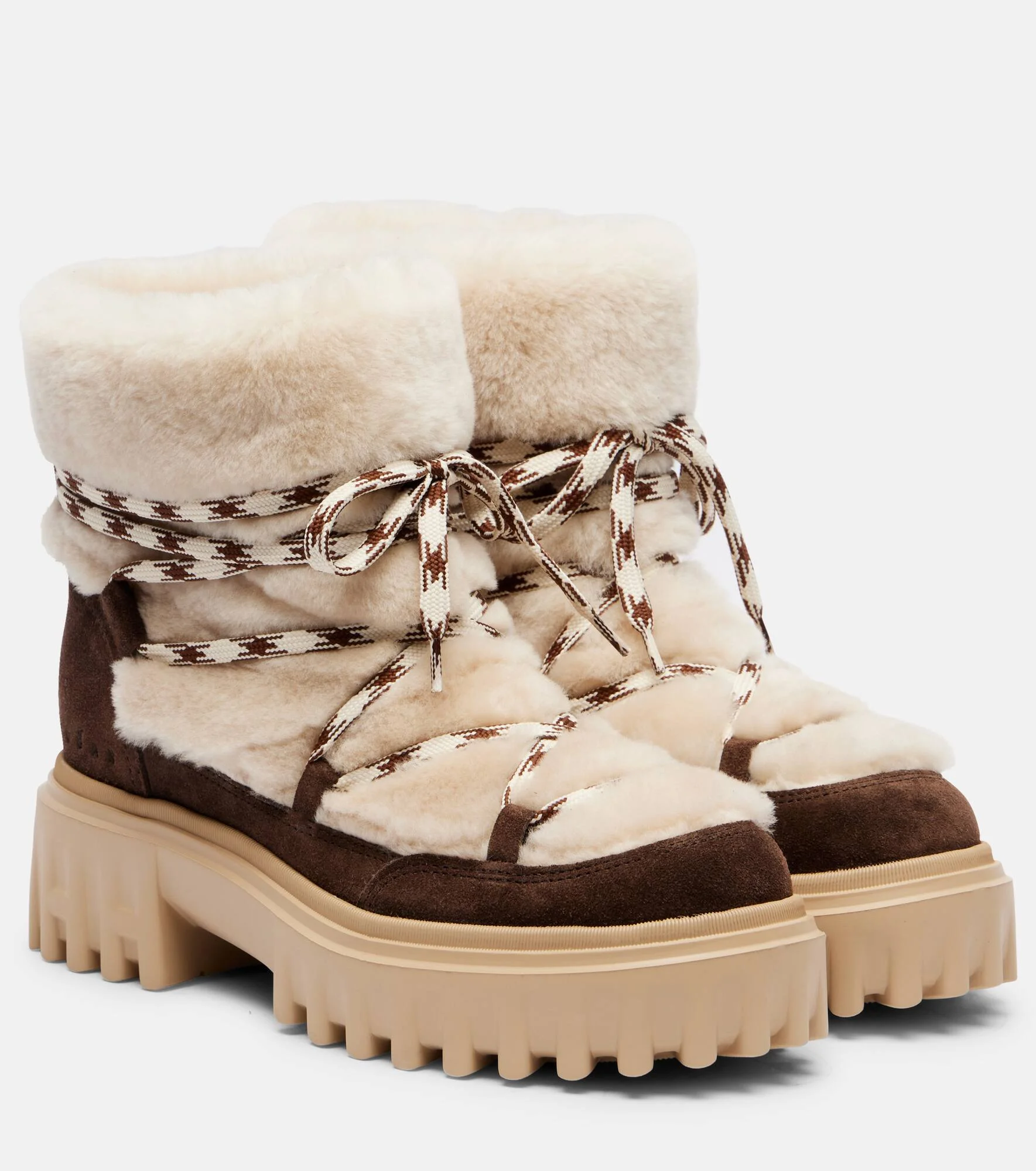 Suede and shearling lace-up boots - 1