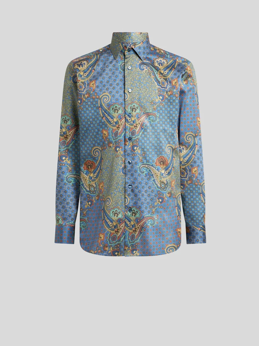 SHIRT IN COTTON SATIN WITH PAISLEY AND TIE MOTIF - 1