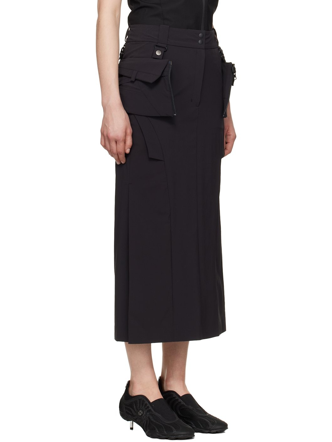 Black Cargo Midi Skirt & Top Set - 2