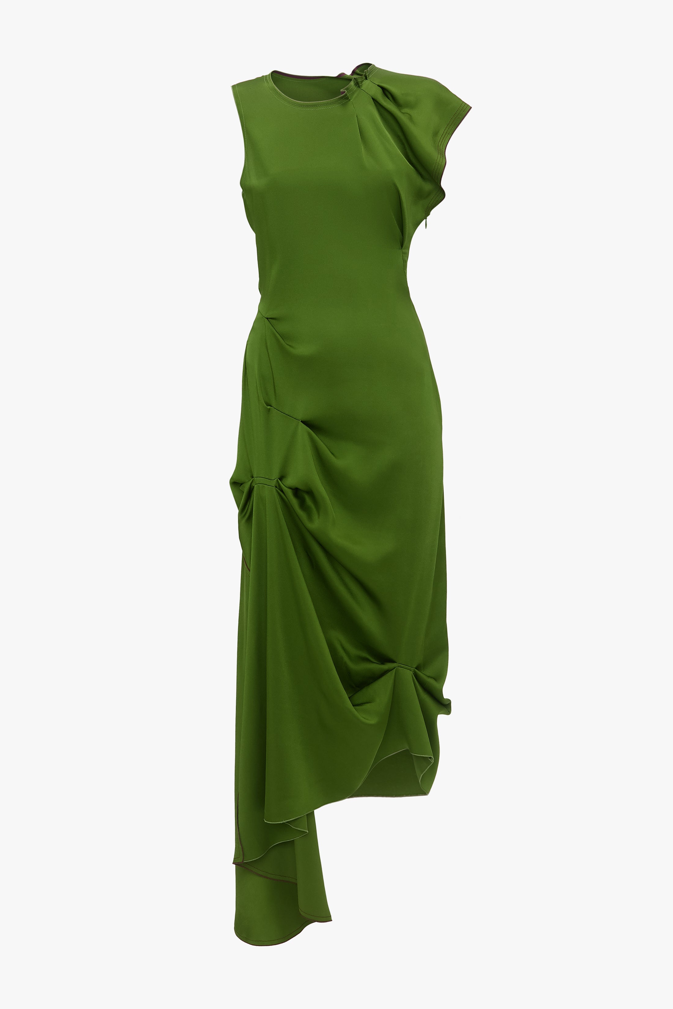 Draped Tuck Detail Midi Dress in Algae Green - 1