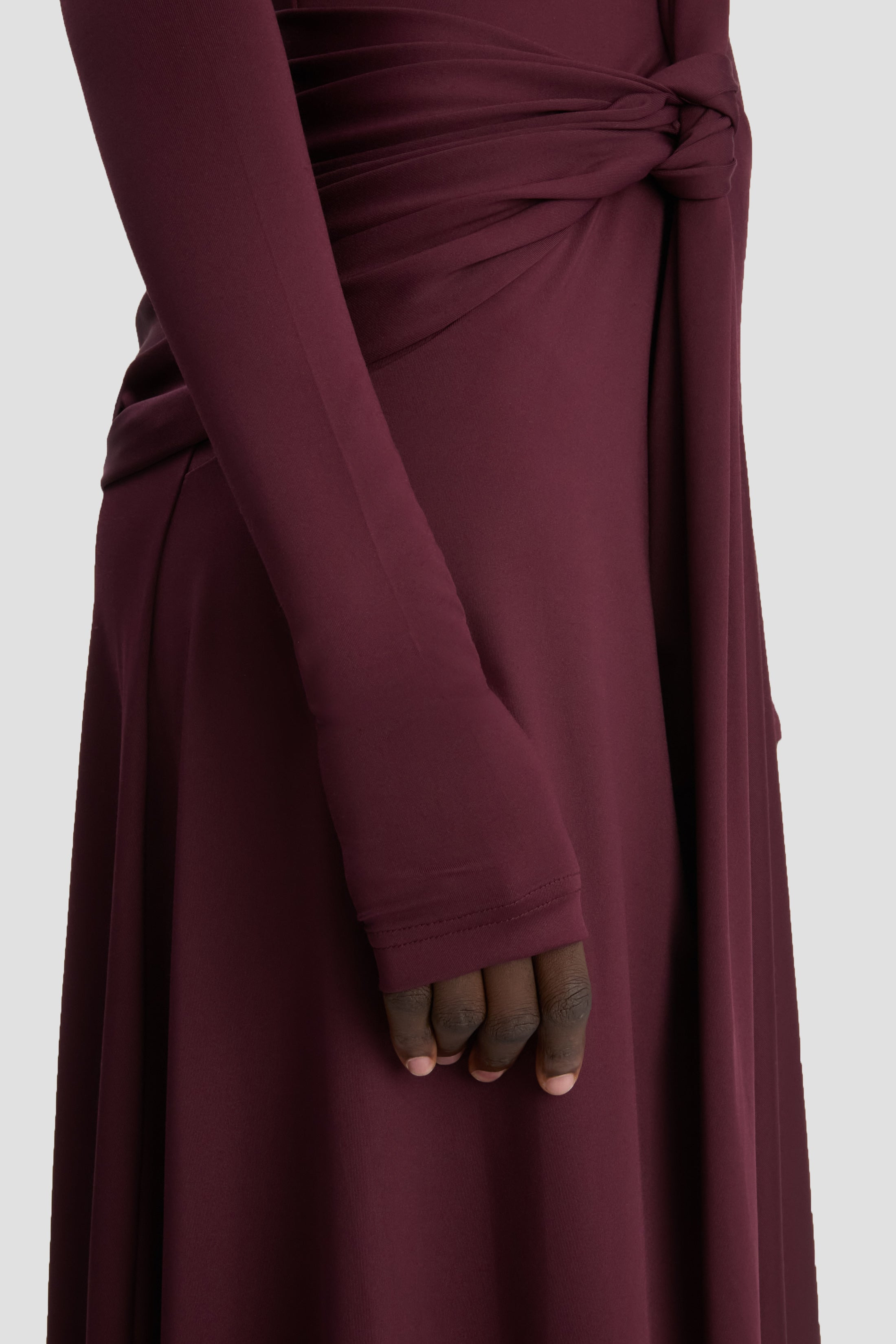 Twist Detail High Neck Midi Dress In Merlot - 5