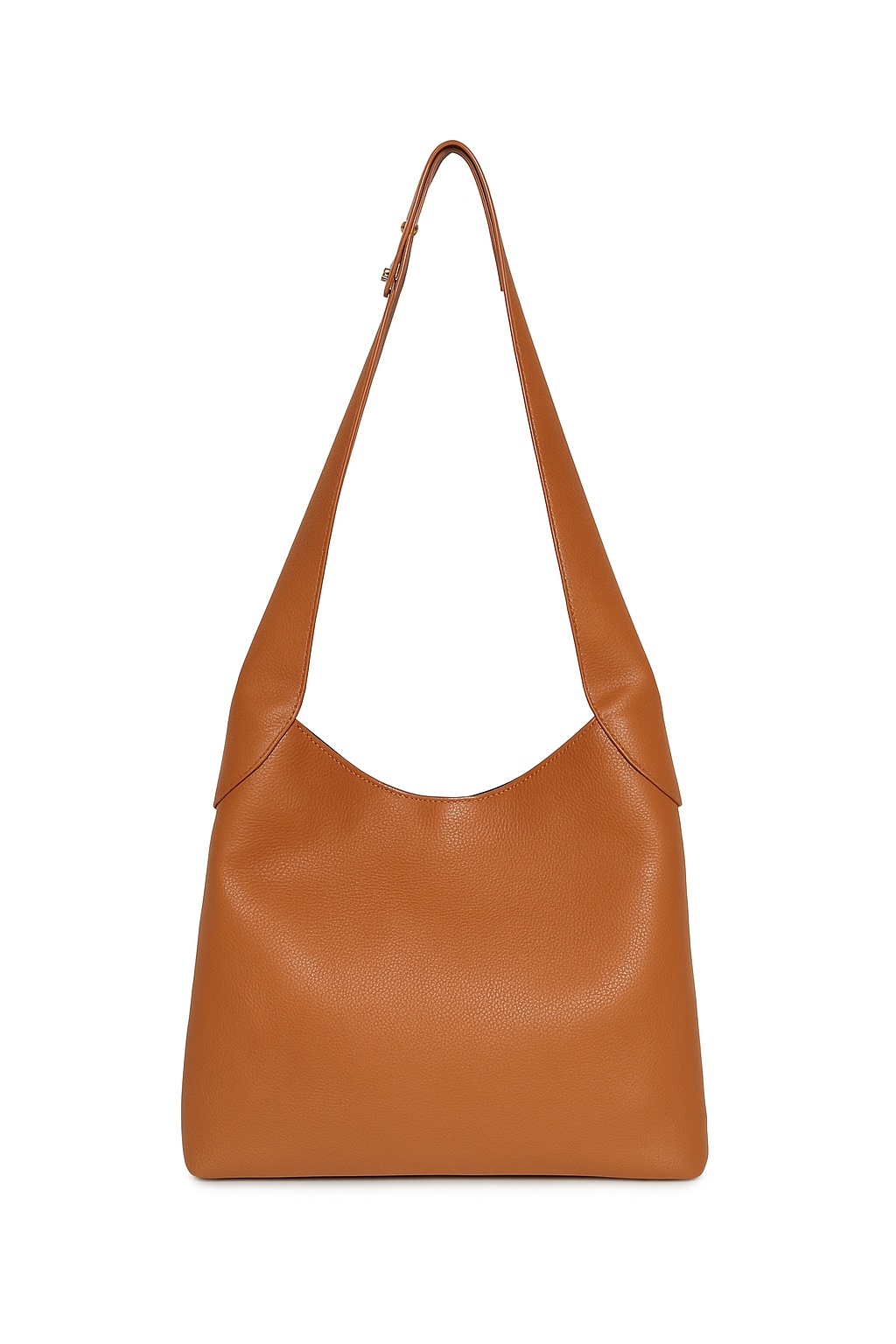 Small Hobo Bag in Cognac Textured Nappa Leather - 1
