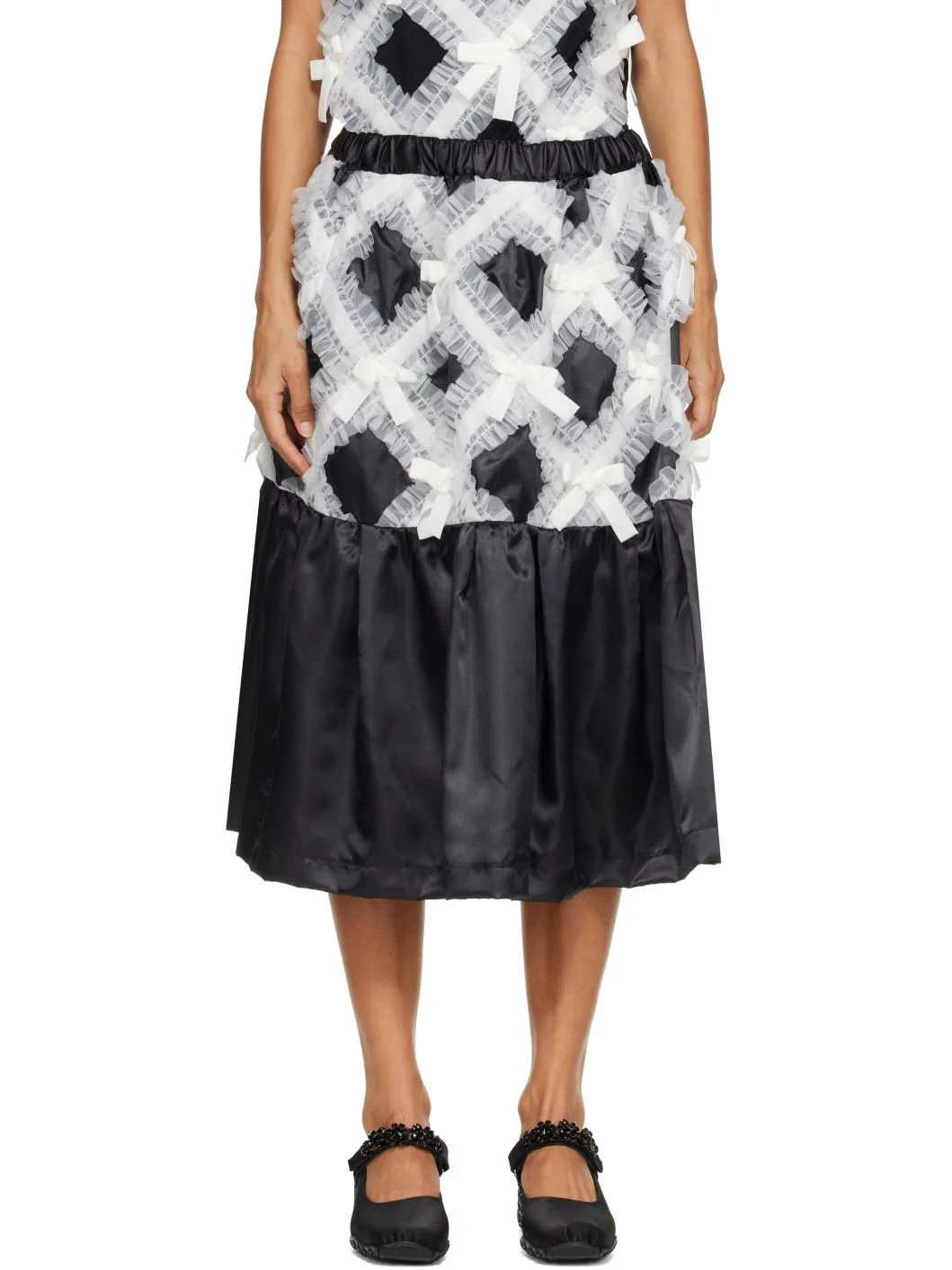 Black Gather Tape Decoration Midi Skirt - 1