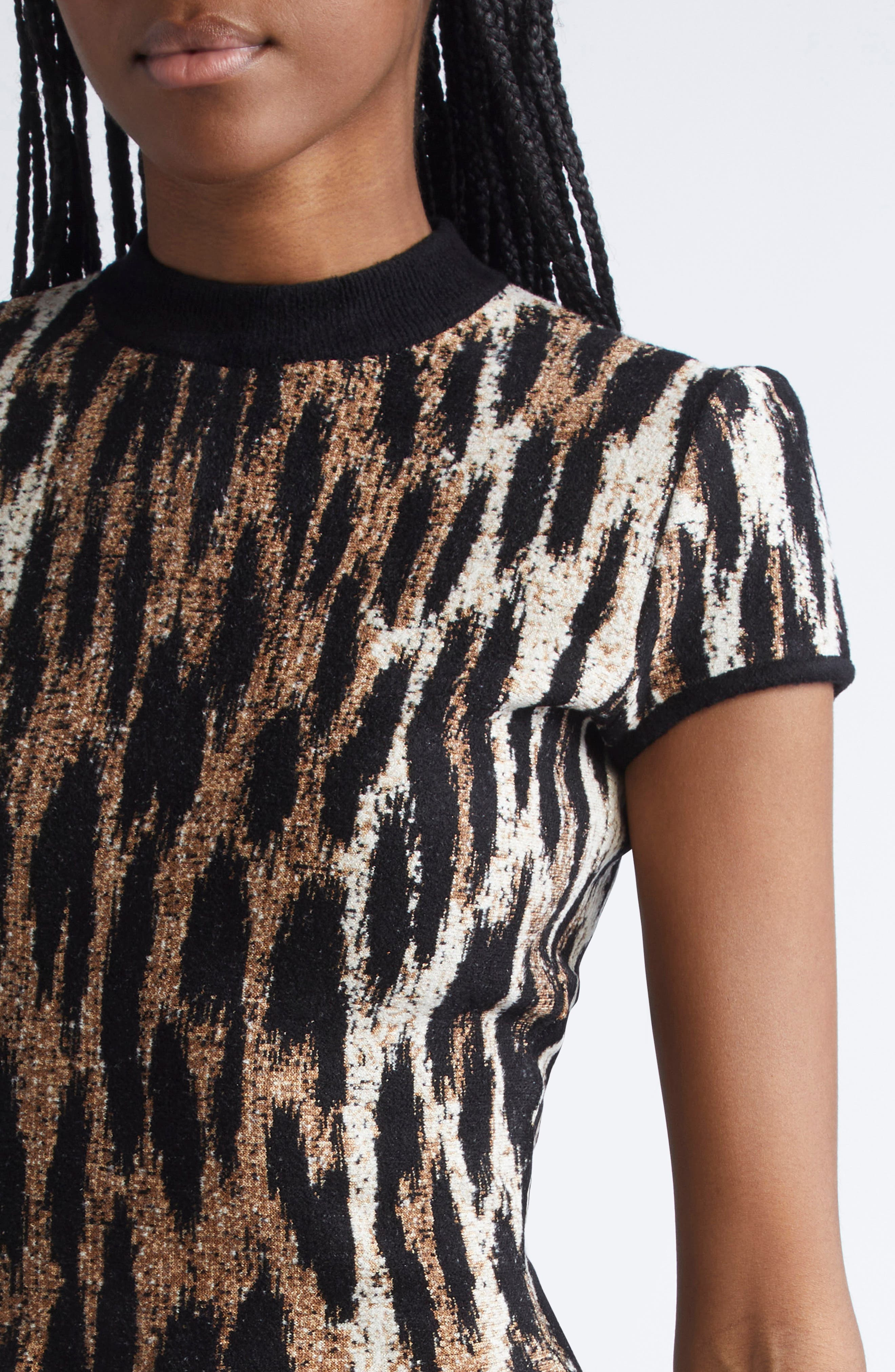 Balmain Leopard Jacquard Fit & Flare Minidress in Black/Ecru/Brown at Nordstrom - 4